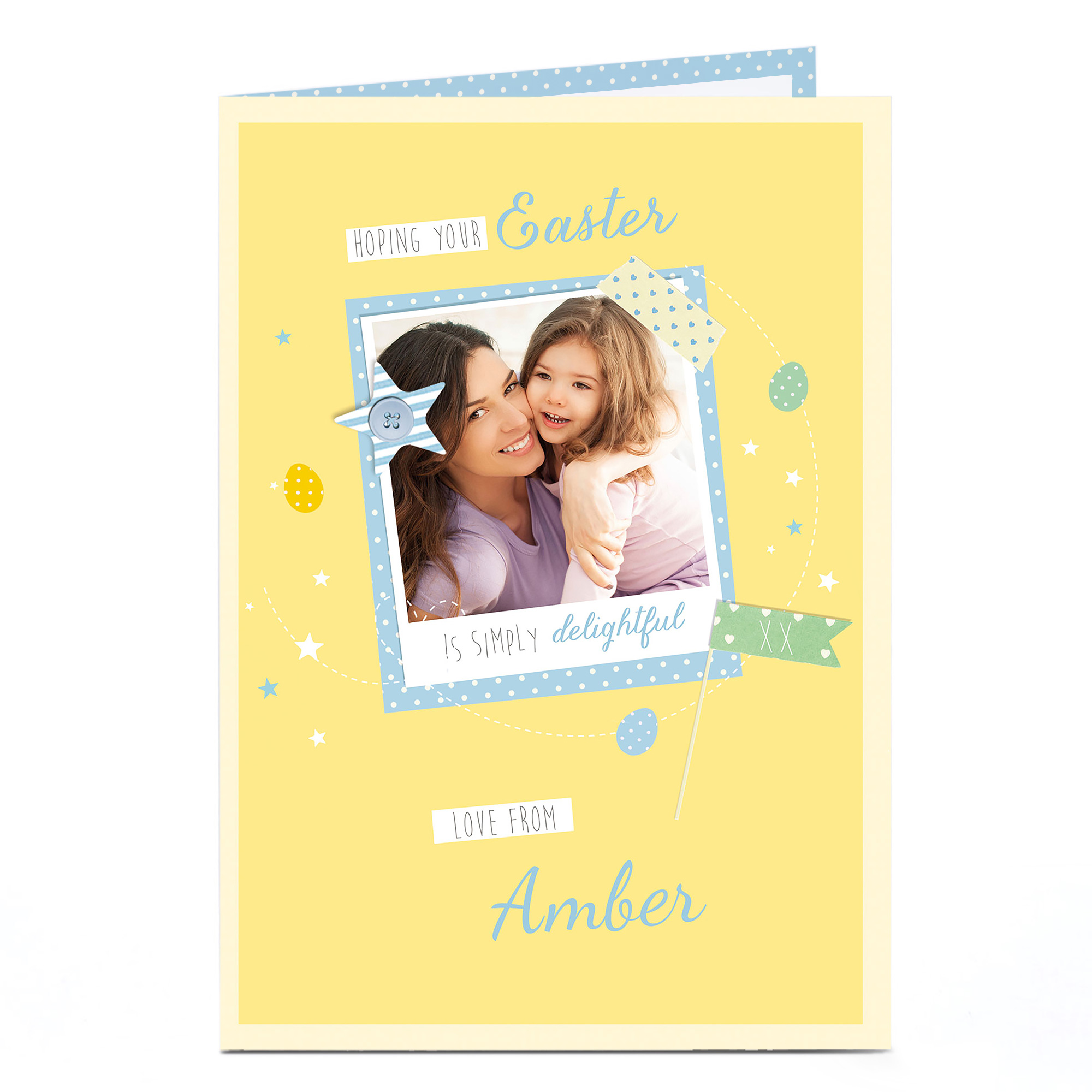Photo Upload Easter Card - Blue And Yellow Polaroid