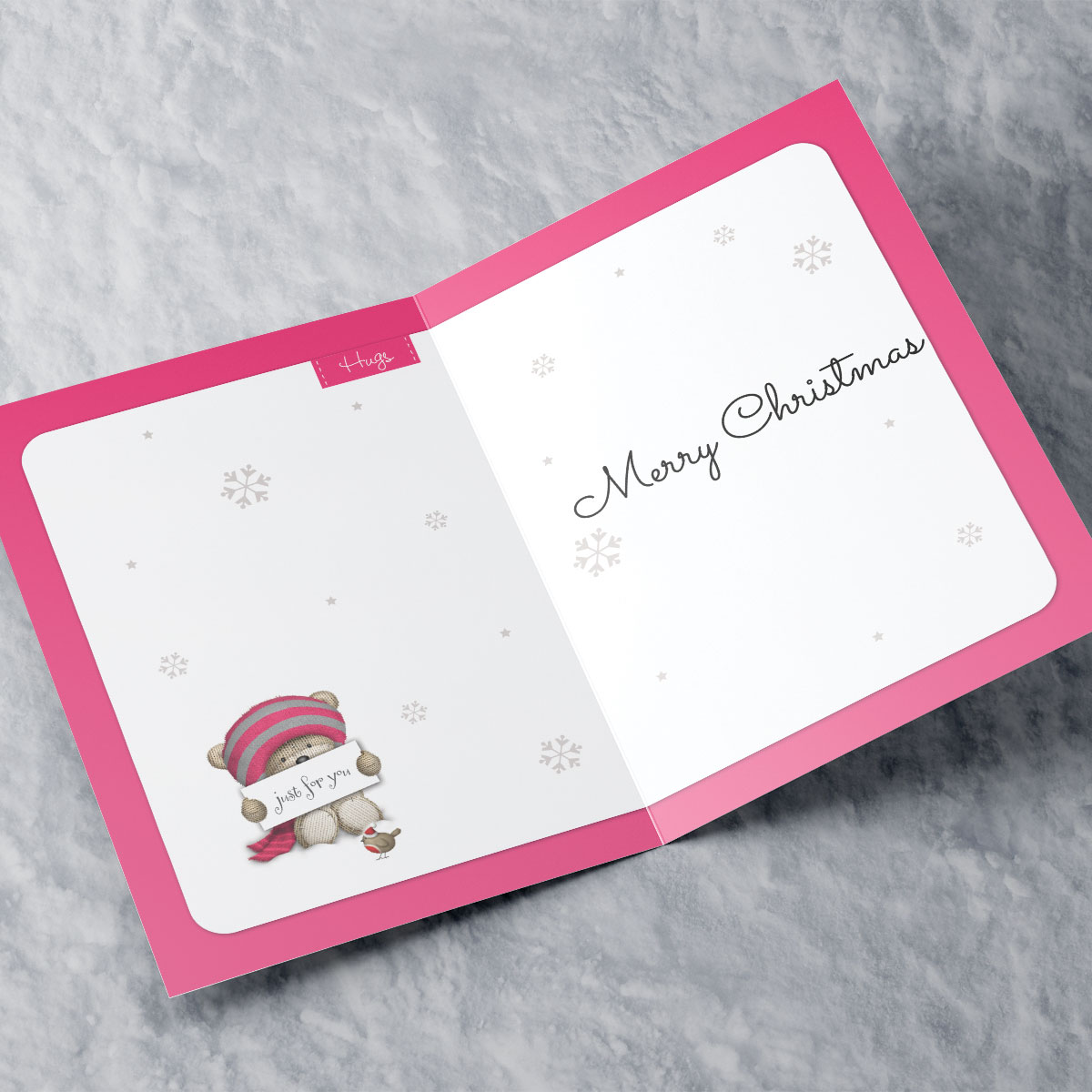 Personalised Hugs Christmas Card - Pink Bear - Daughter