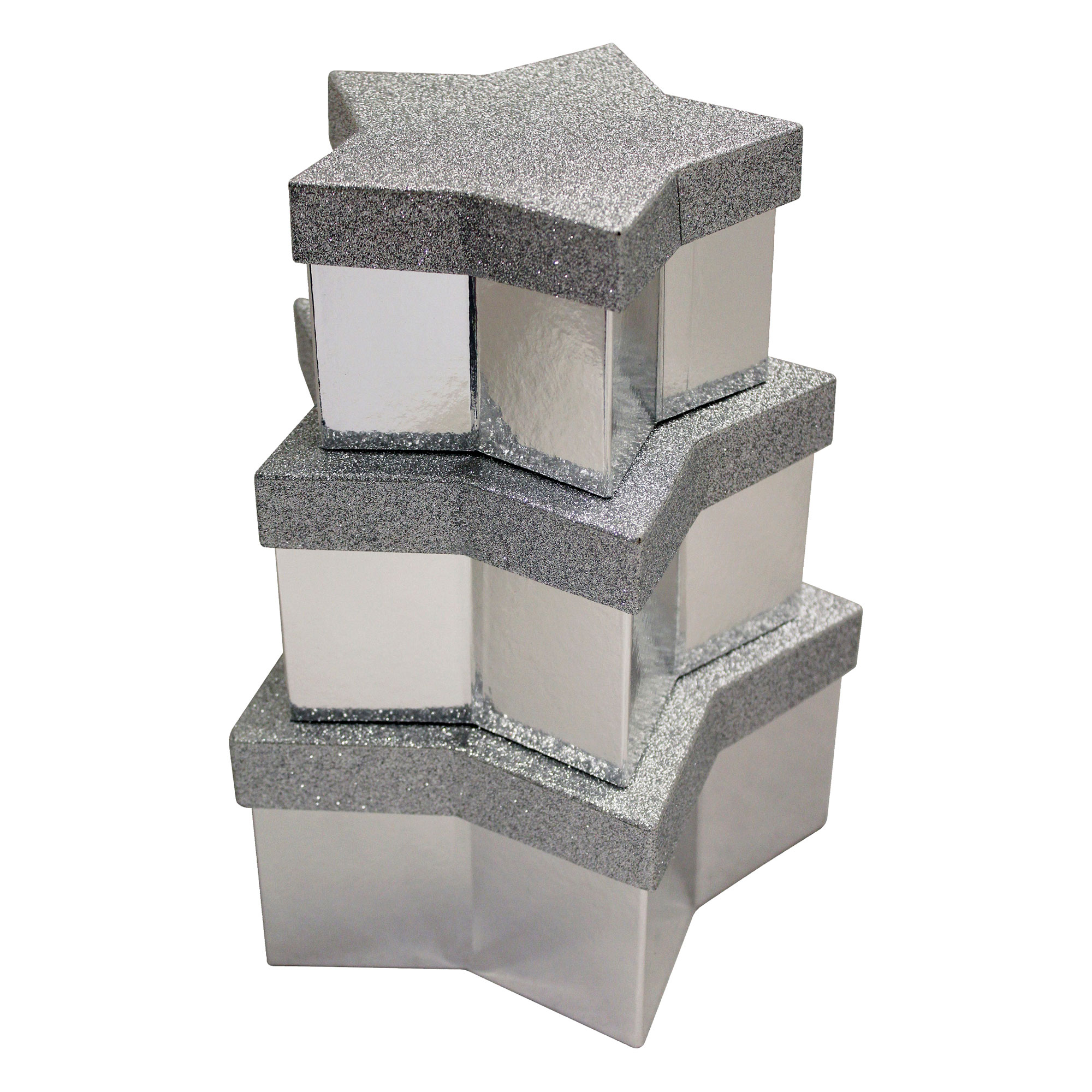 Stackable Silver Star Gift Boxes - Set of 3