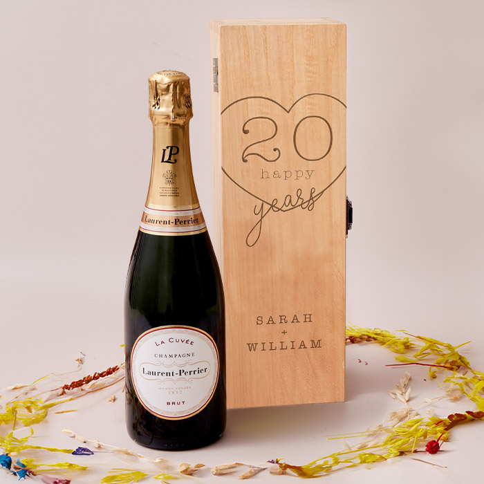 Engraved Wooden Box With Laurent-Perrier Champagne - Happy Years