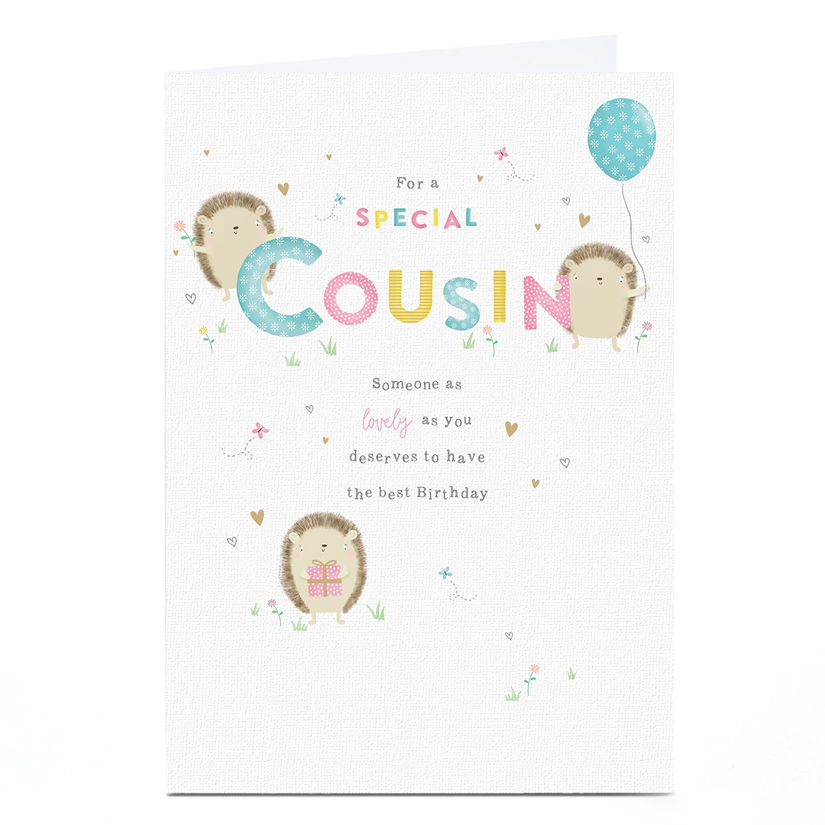Personalised Birthday Card - Cute Hedgehogs, Cousin