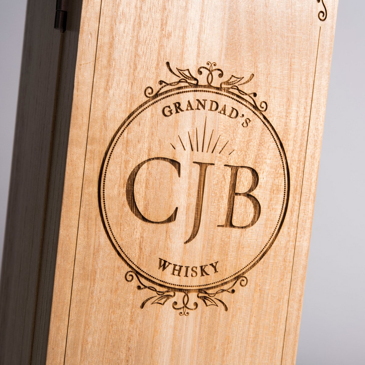Personalised Luxury Wooden Whisky Box With Glenfiddich Whisky - Baroque Monogram