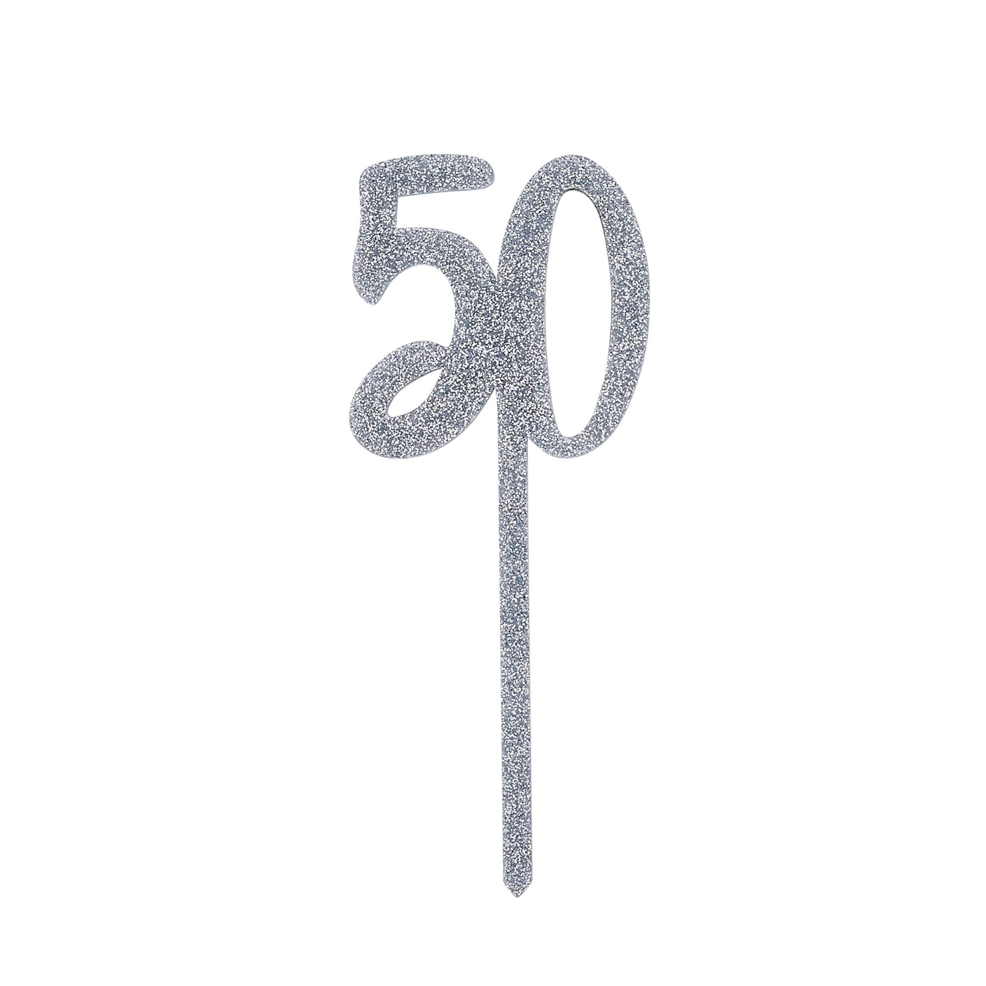 Metallic 50 Glitter Acrylic Cake Topper (3 Colour Options)