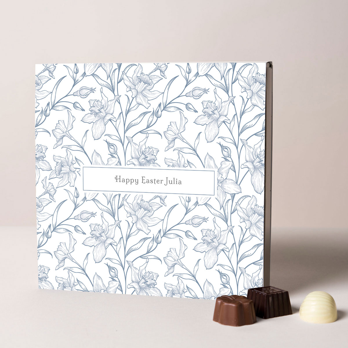 Personalised Belgian Chocolates - Blue Daffodils