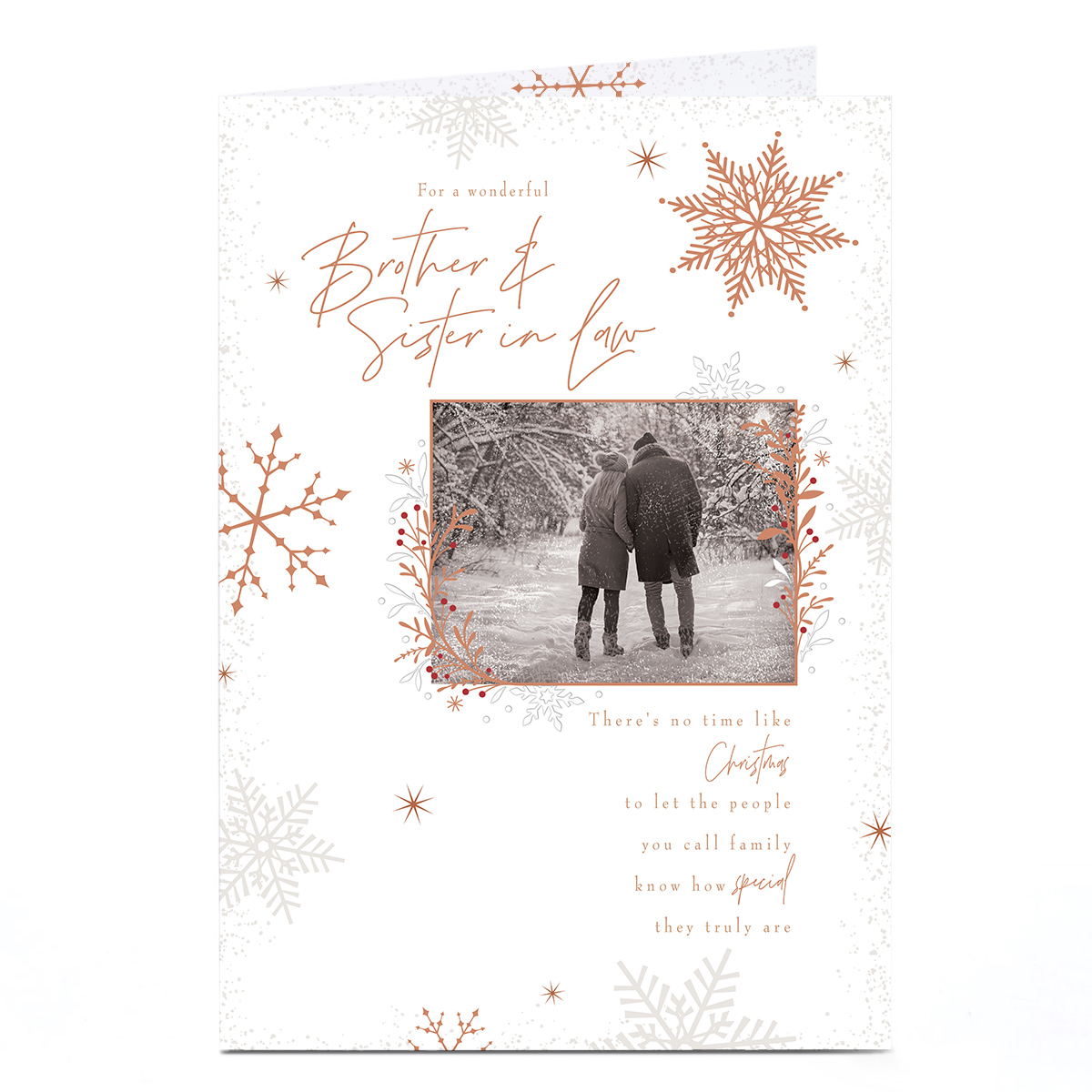 Christmas Card - Bronze Snowflakes, Wonderful Brother & Sister In Law