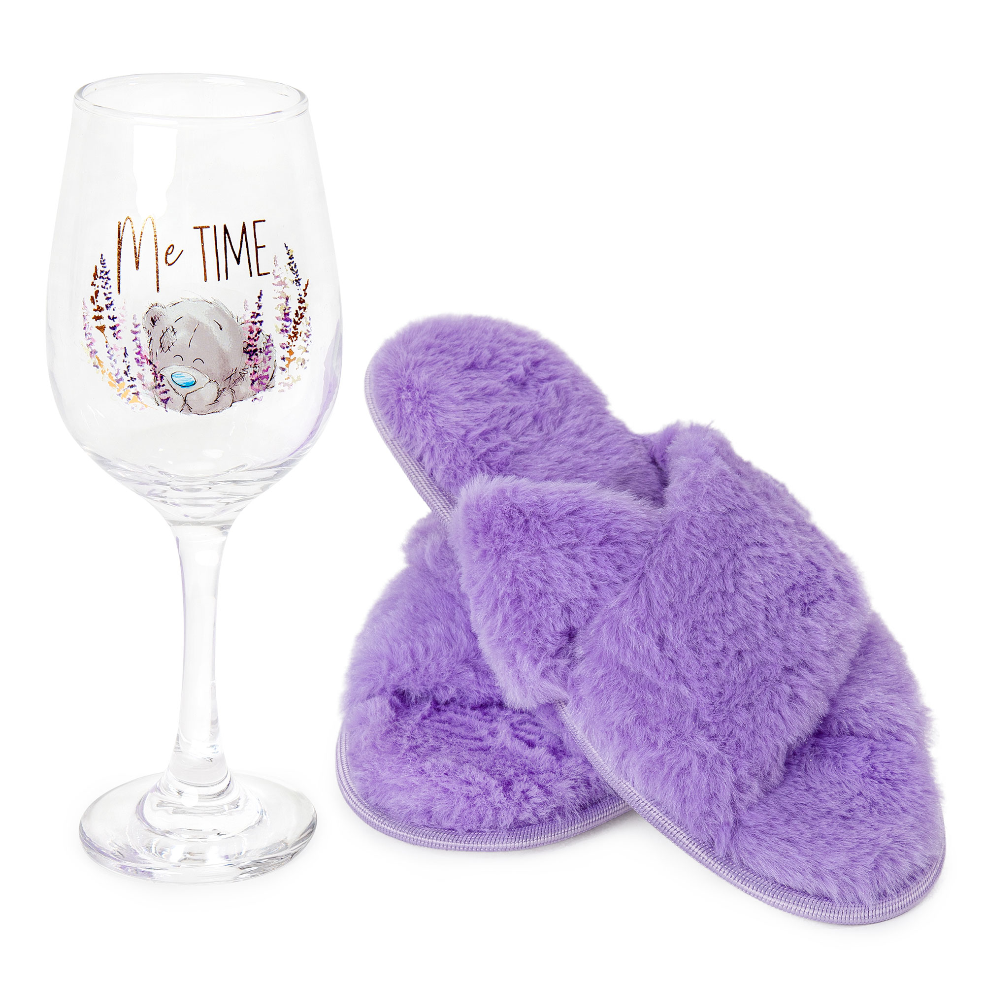 Me to You Tatty Teddy Lavender Fields Slippers & Wine Glass Gift Set
