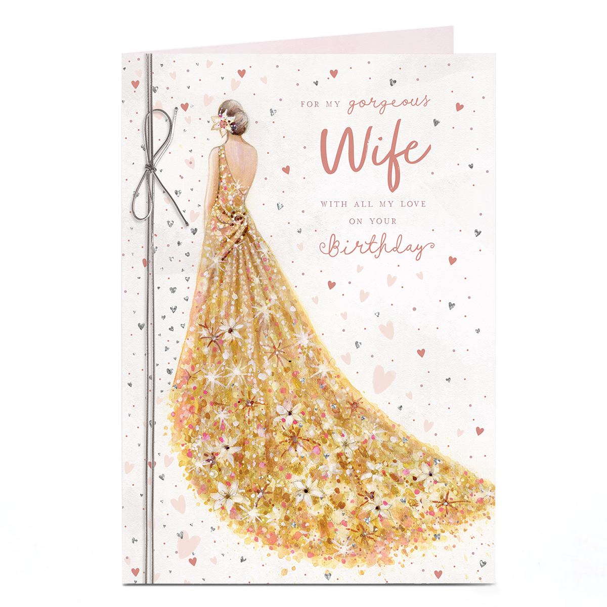 Birthday Card - Gorgeous Gold Sparkle Dress, Wife