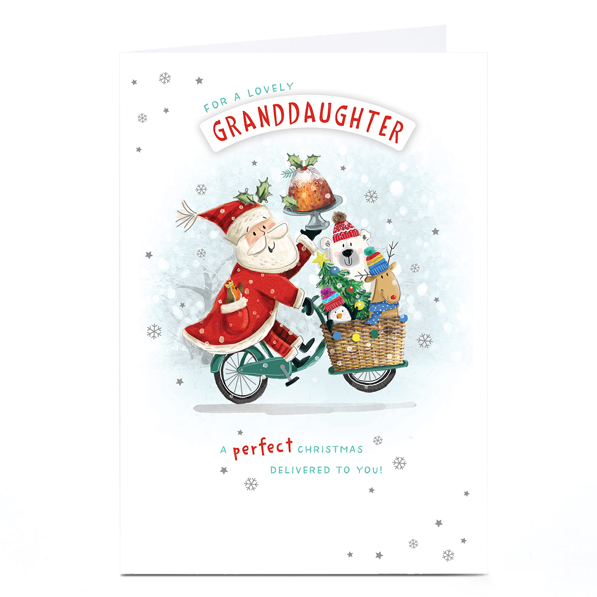 Personalised Christmas Card - Santa Riding Bike, Granddaughter