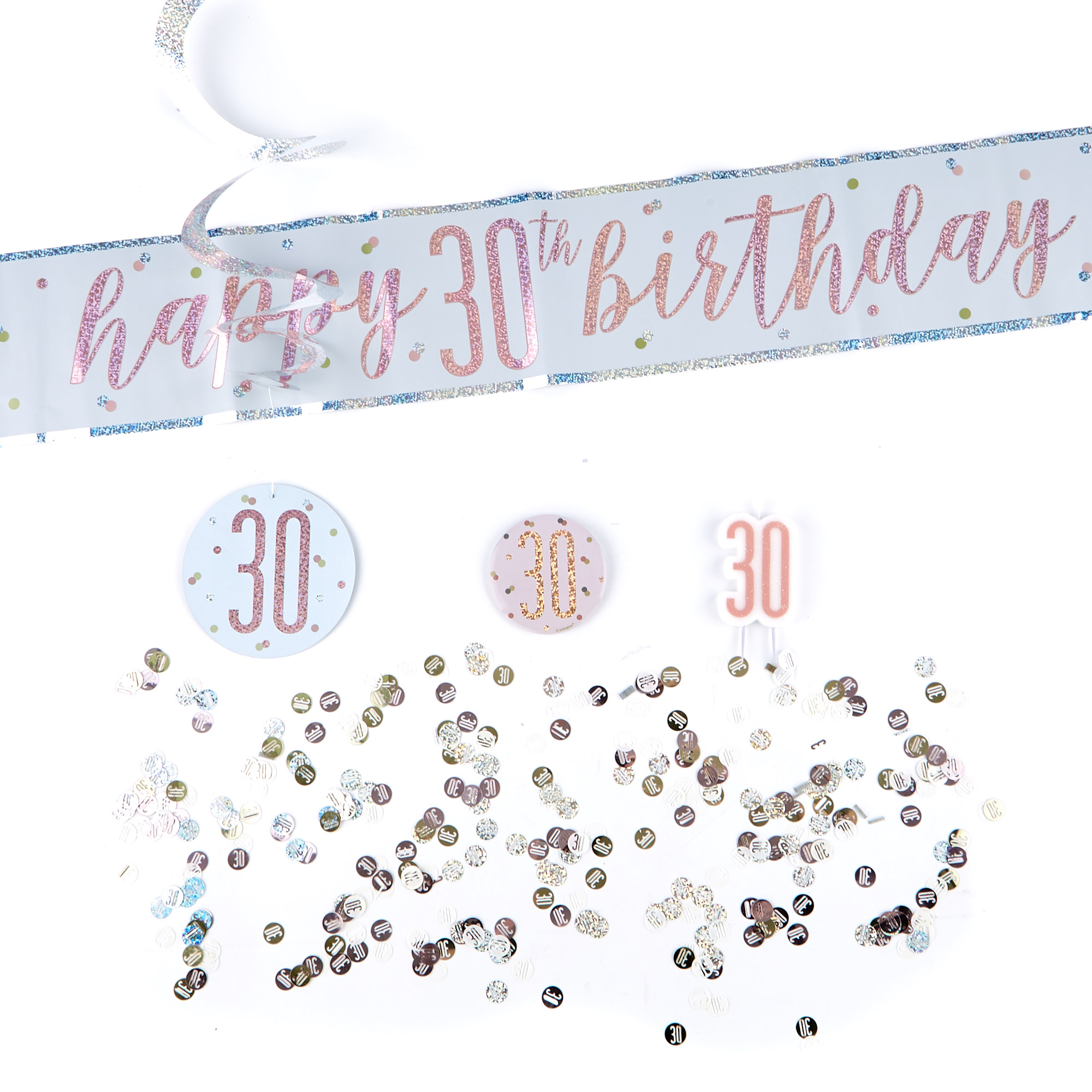 Rose Gold 30th Birthday Party Accessories Kit - 11 Pieces