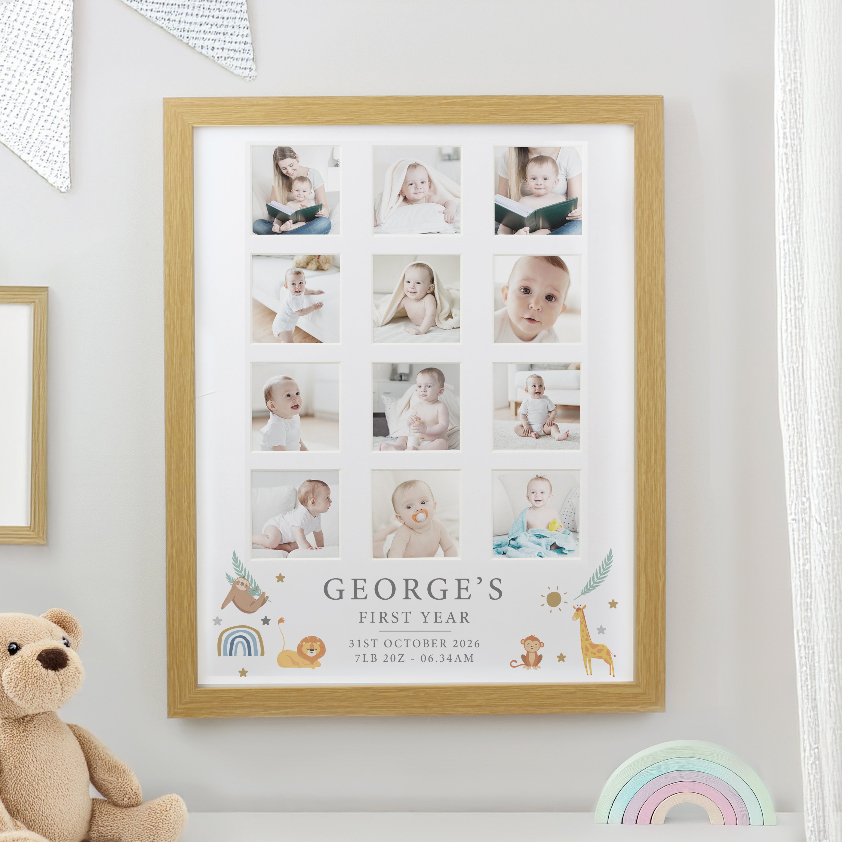 Personalised Animals Oak Multi Photo Frame