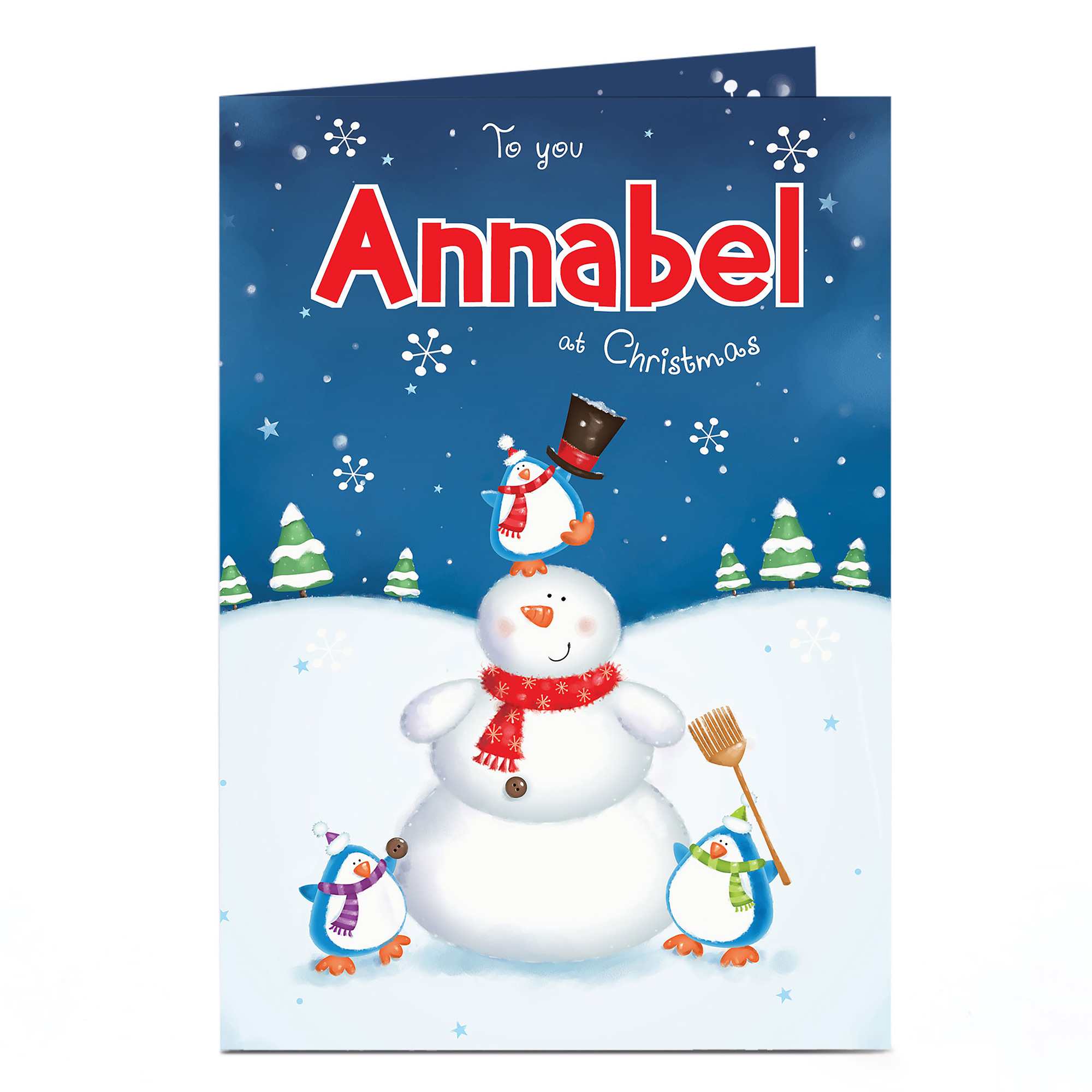 Personalised Christmas Card - Snowman & Penguins