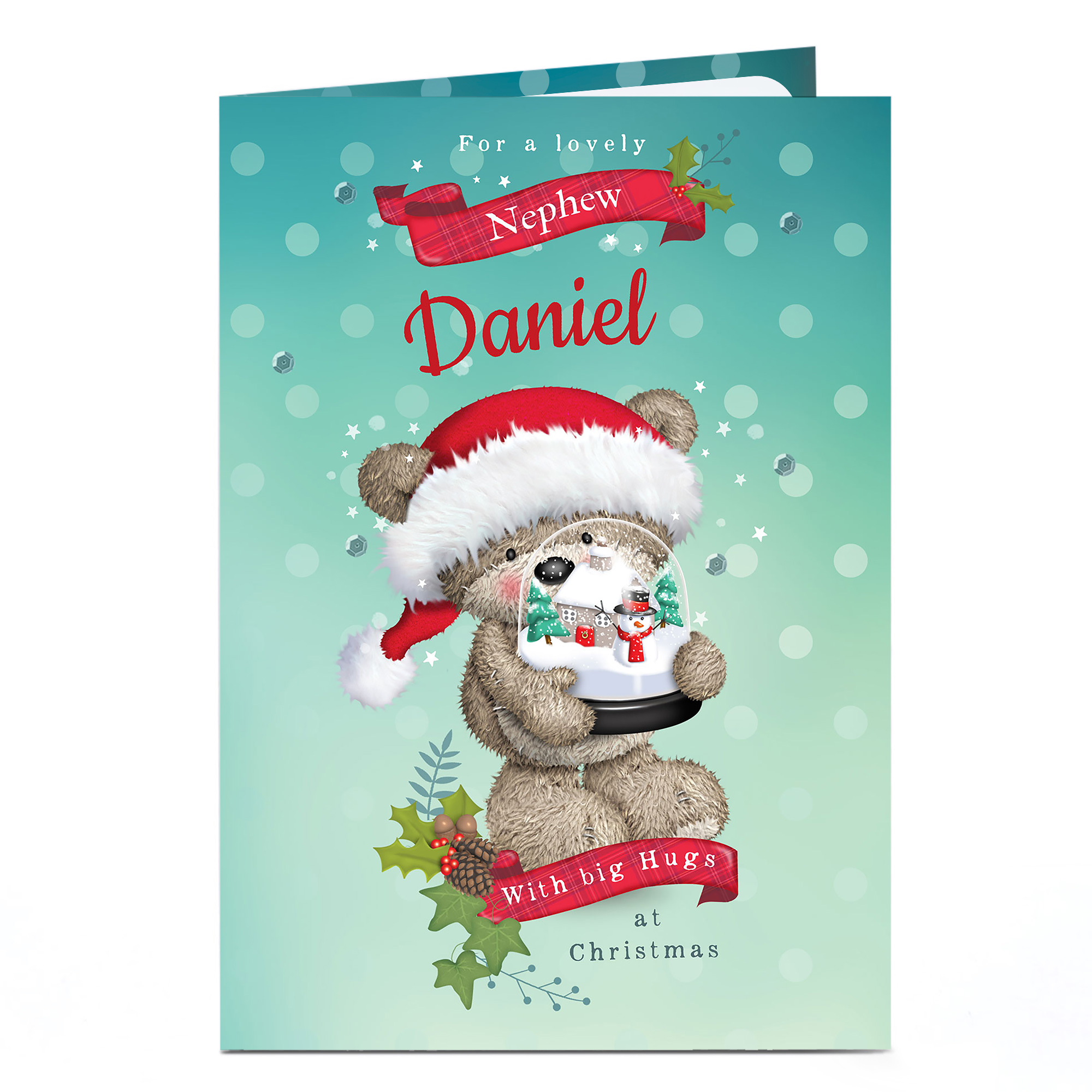 Hugs Personalised Christmas Card - Bear And Snow Globe