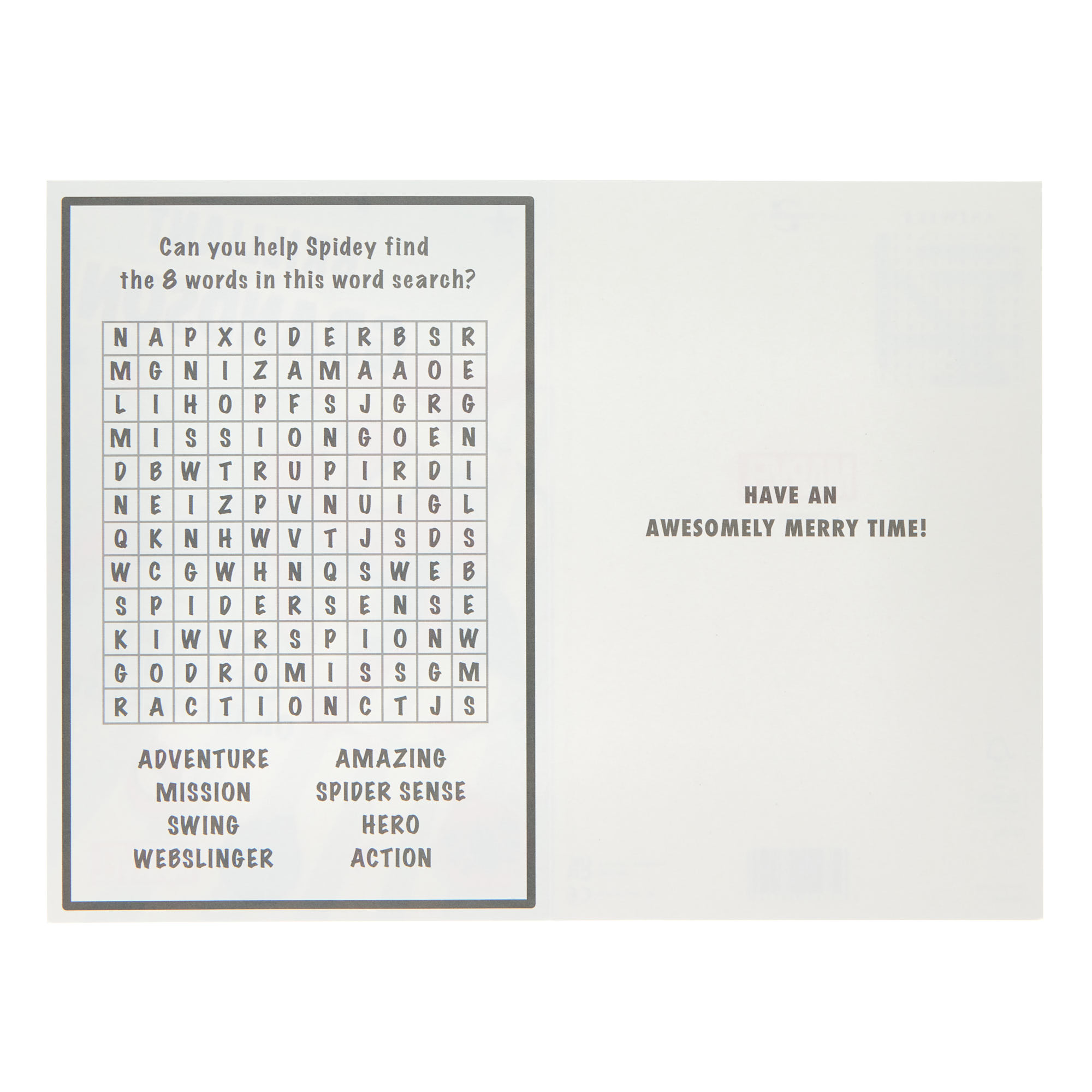Grandson Spider-Man Christmas Card With Wordsearch