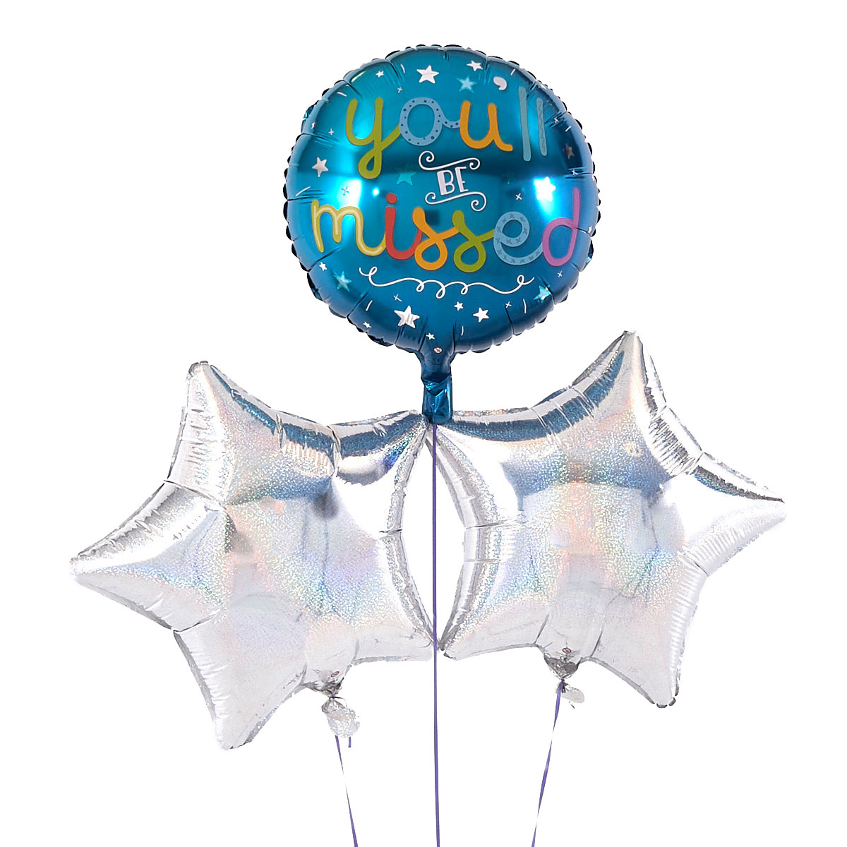 You'll Be Missed Blue & Silver Balloon Bouquet - DELIVERED INFLATED!