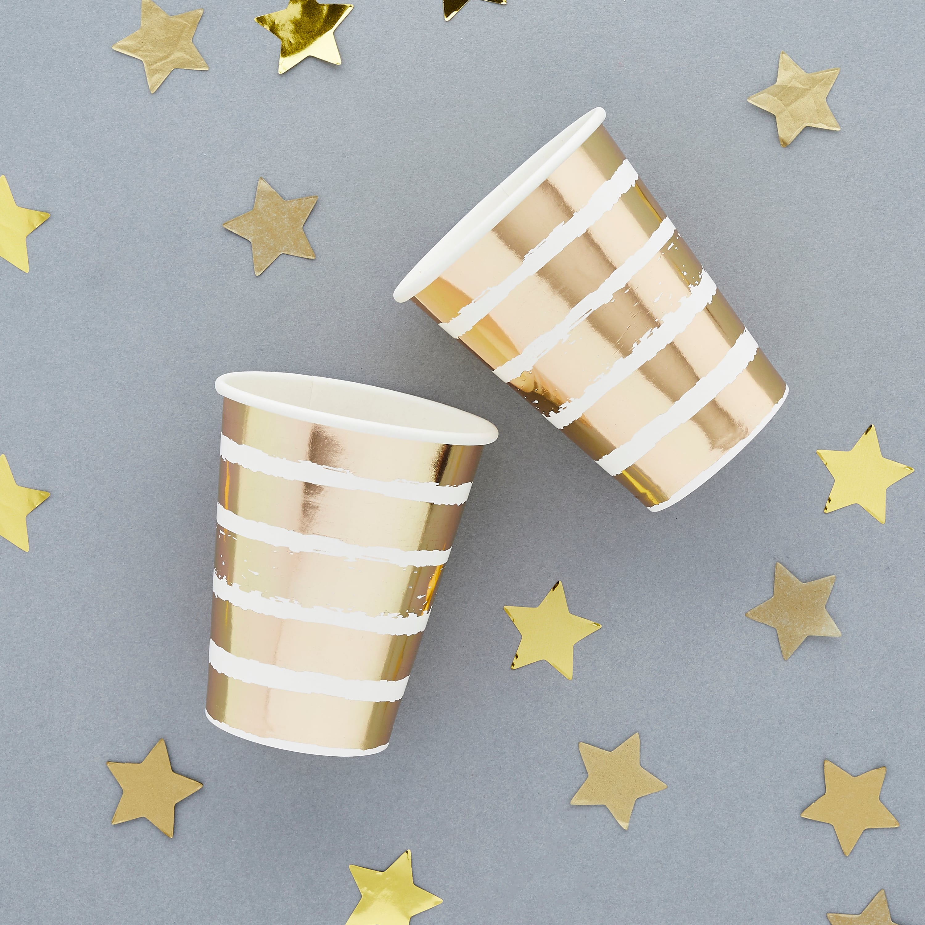 Metallic Gold Striped Paper Cups - Pack of 8