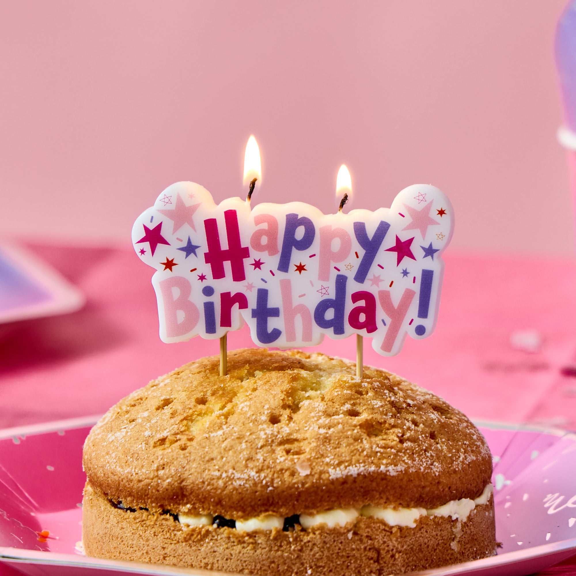 Pink Happy Birthday Cake Candle