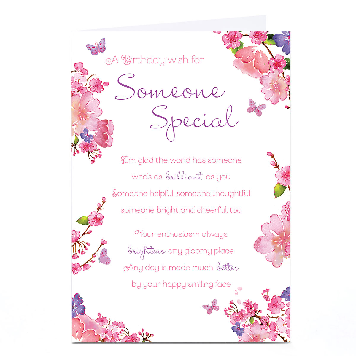 Personalised Birthday Card - Pink Flowers with Verse