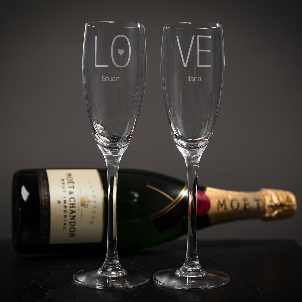 Personalised Engraved 'Love' Champagne Flutes