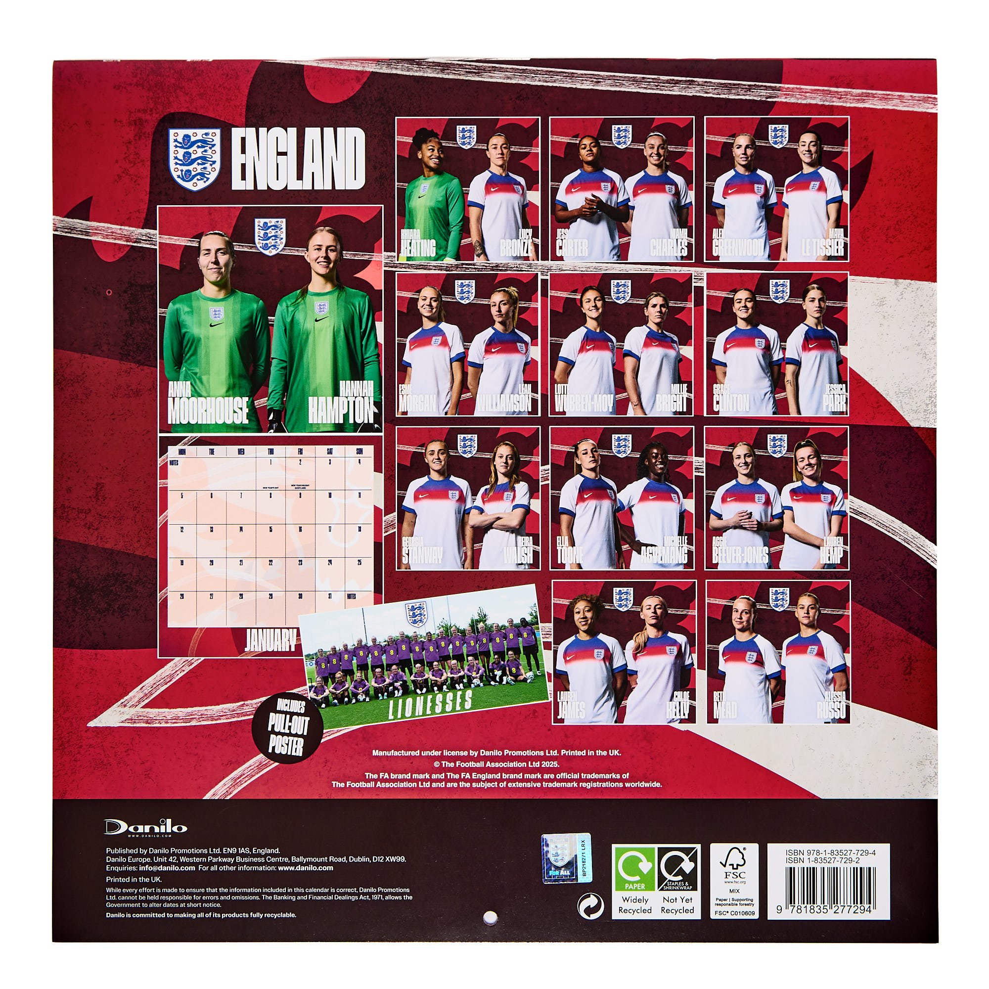 England Lionesses European Champions Official 2026 Square Wall Calendar
