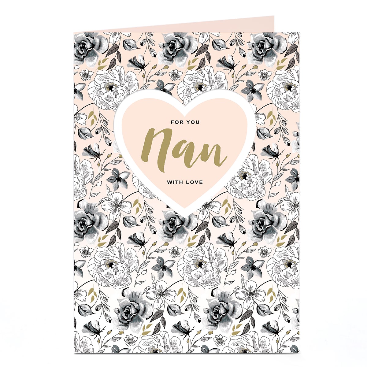 Birthday Card - Black and White Classic Flowers, Nan