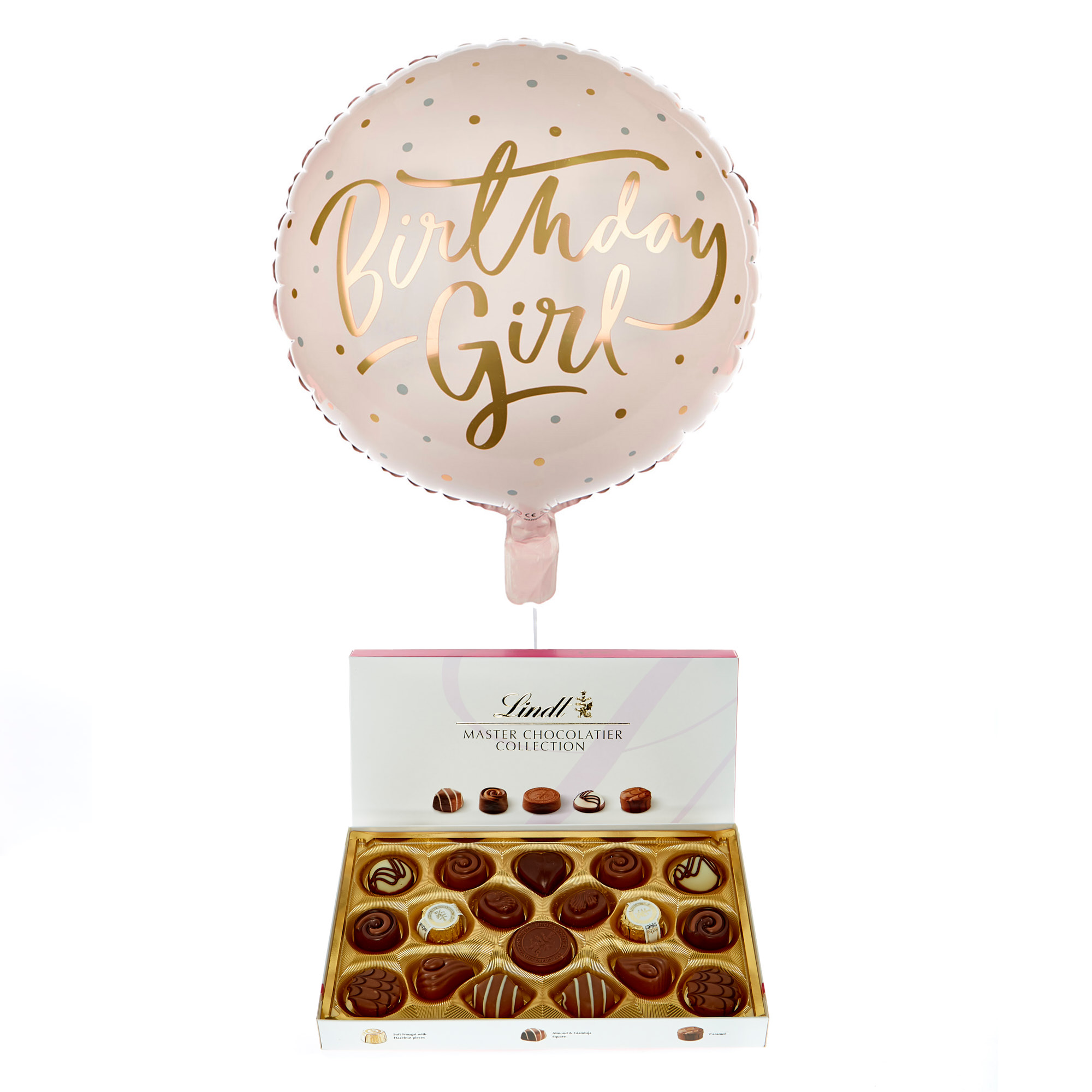 Pink & Gold Birthday Girl Balloon & Lindt Chocolates - FREE GIFT CARD!