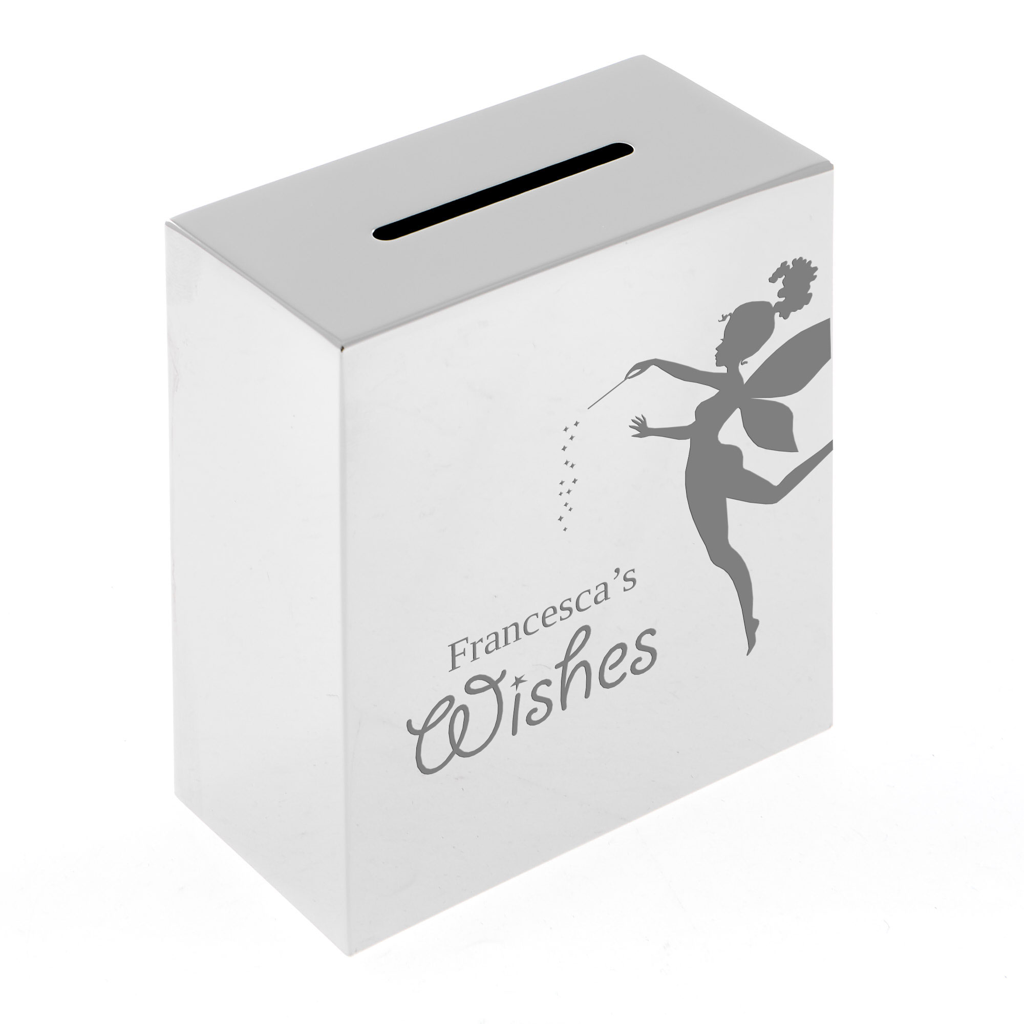 Personalised Engraved Silver Plated Money Box - Fairy Wishes