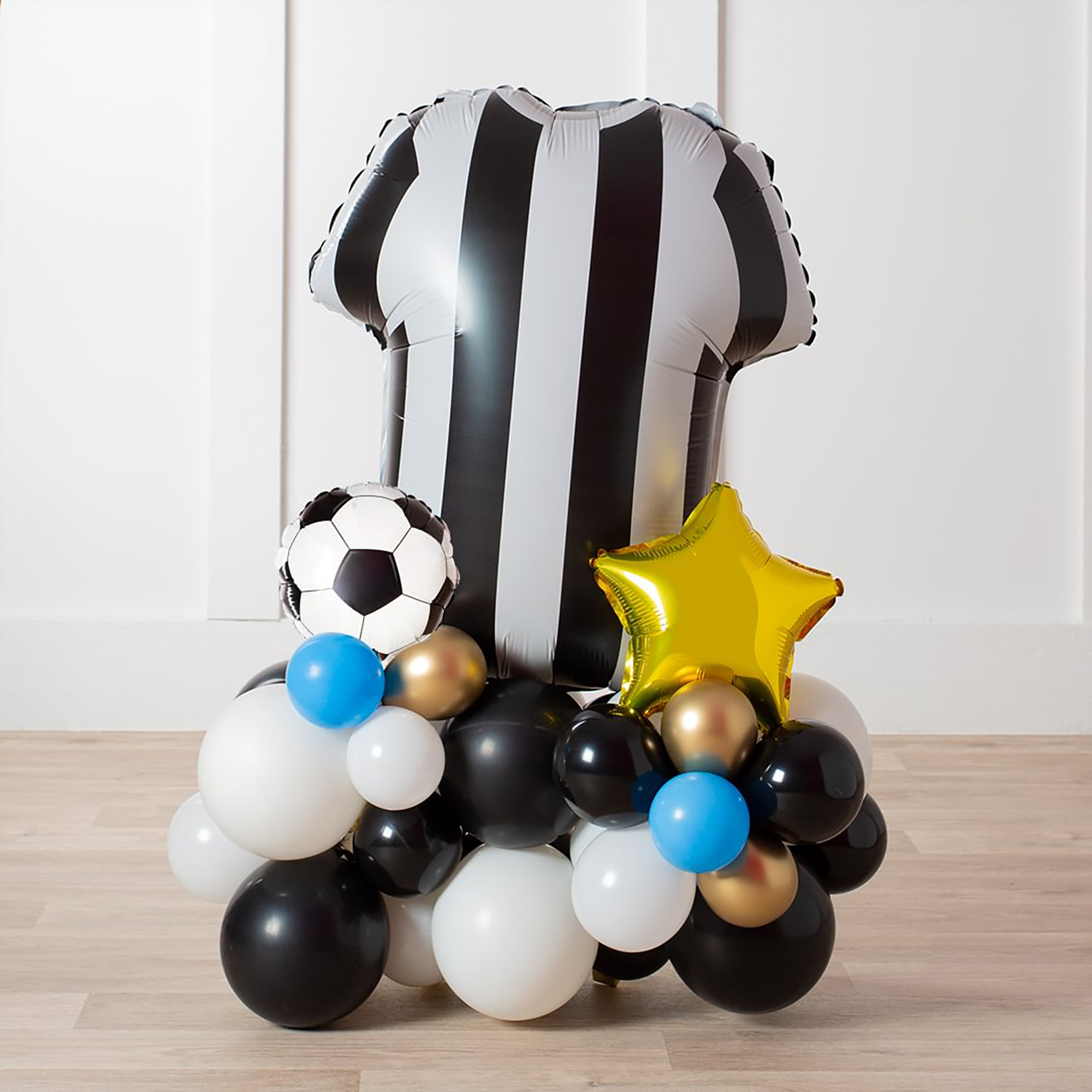 Personalised Black & White Striped Football Shirt Balloon Stack - Delivered Inflated!
