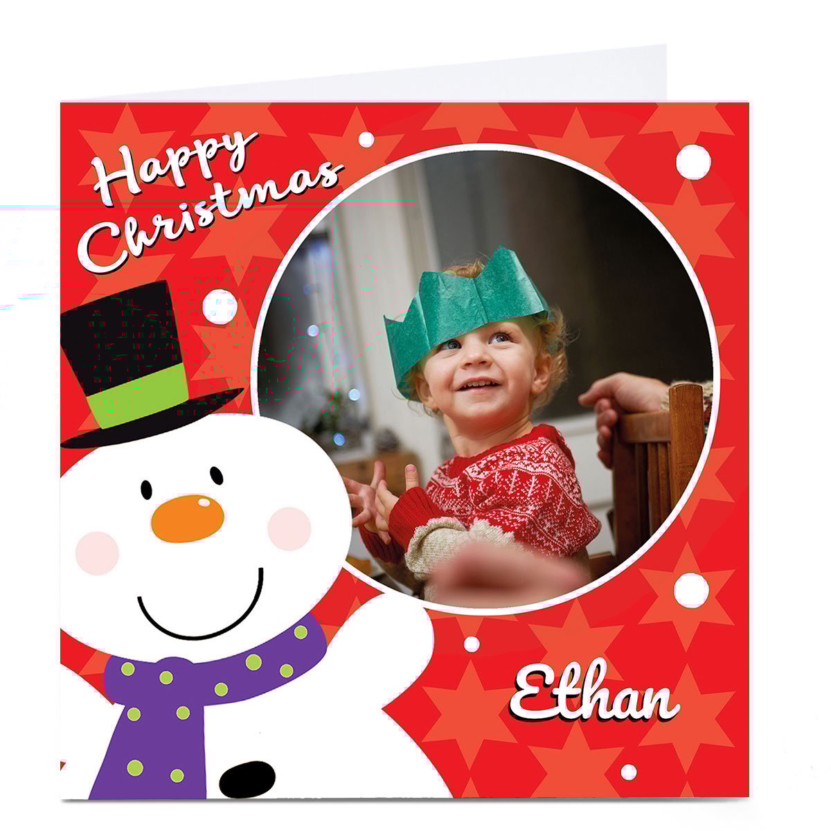 Photo Christmas Card - Snowman, Red