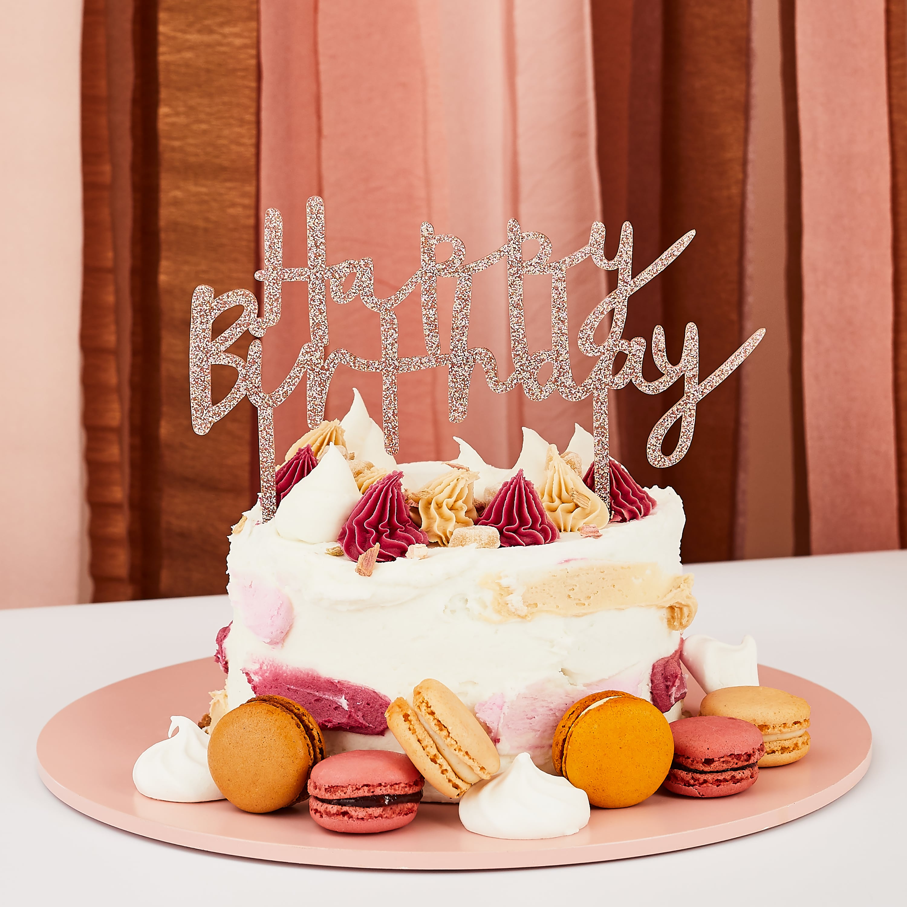 Metallic Rose Gold Happy Birthday Glitter Acrylic Cake Topper