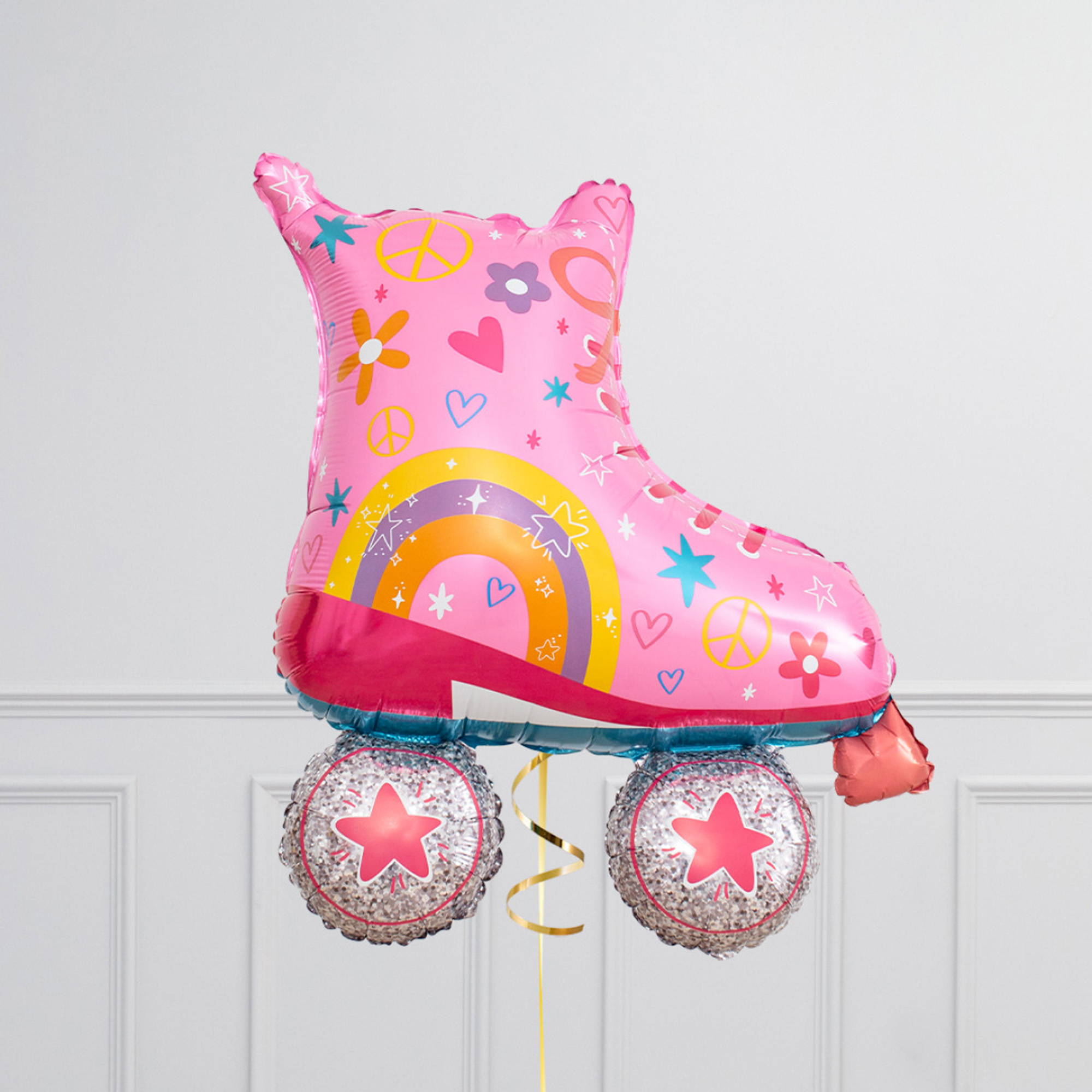 Rainbow Rollerskate Birthday Supershape & Foil Balloon Package - Delivered Inflated!