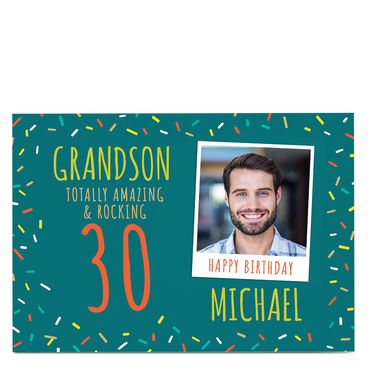Photo Birthday Card - Grandson Polaroid, Amazing & Rocking, Editable Age