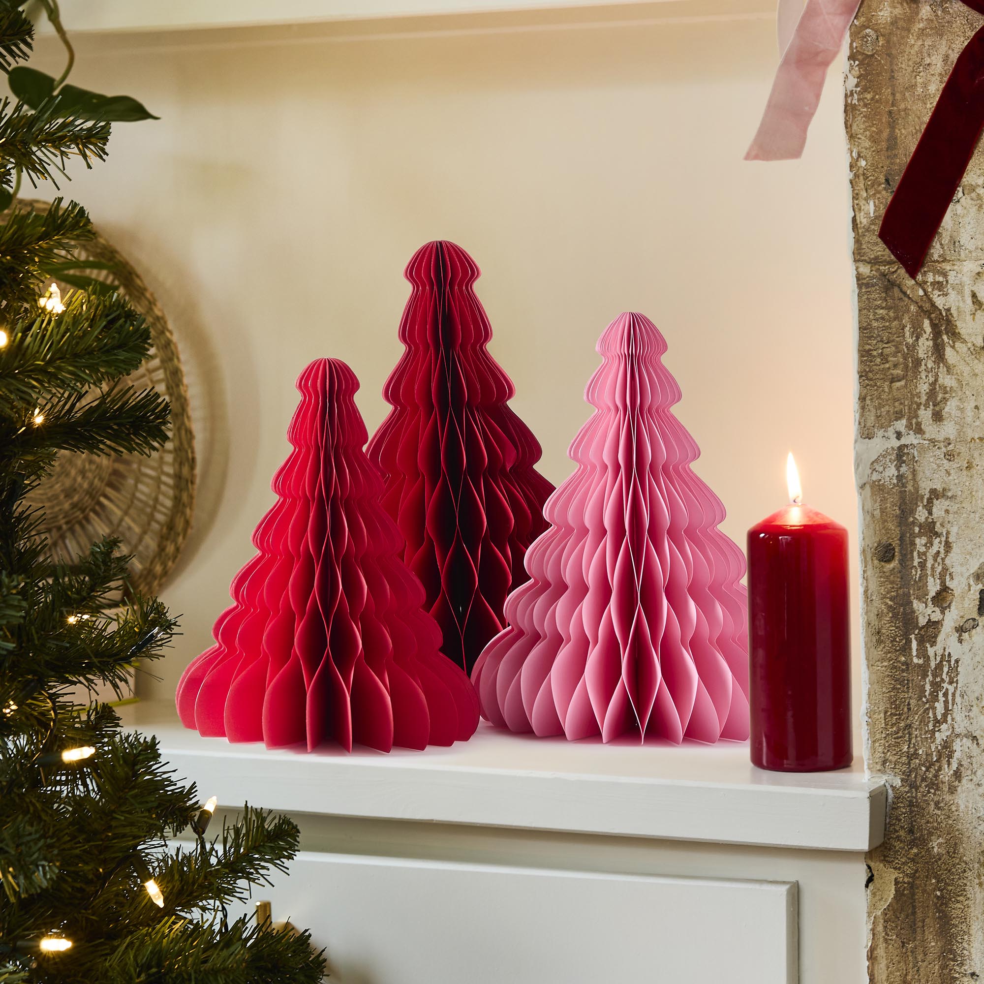 Pink & Red Card Honeycomb Trees - Pack of 3