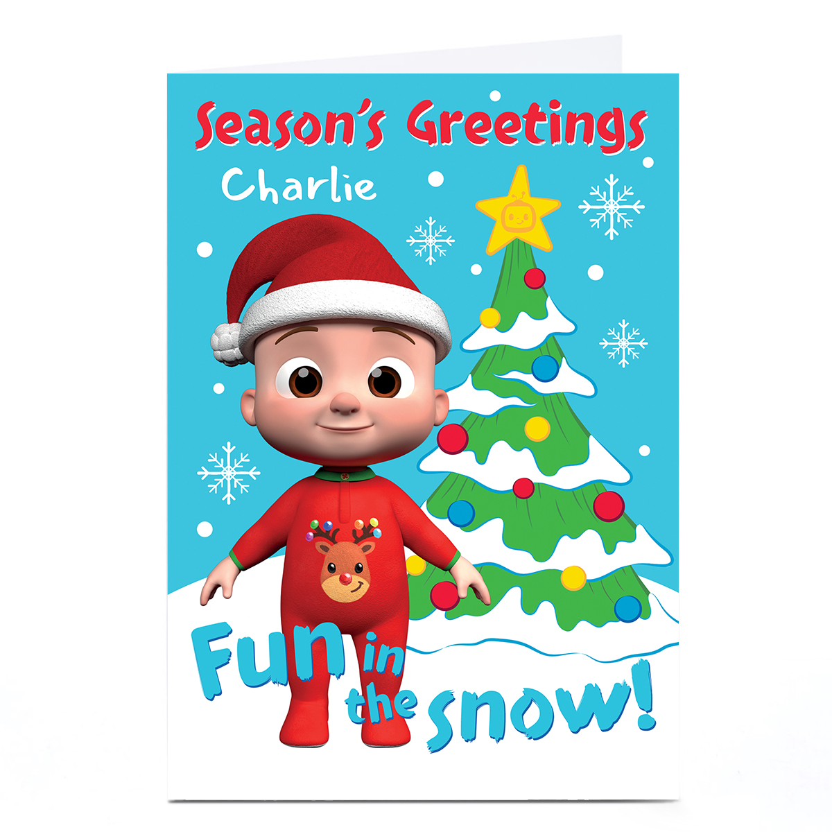 Personalised CoComelon Christmas Card - Fun in the Snow!