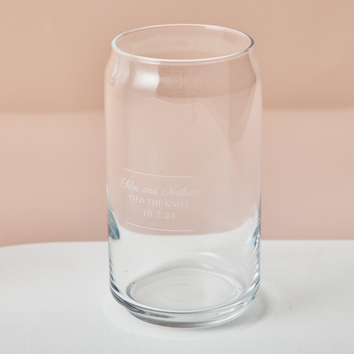 Personalised Engraved Wedding Date Can Shaped Glass