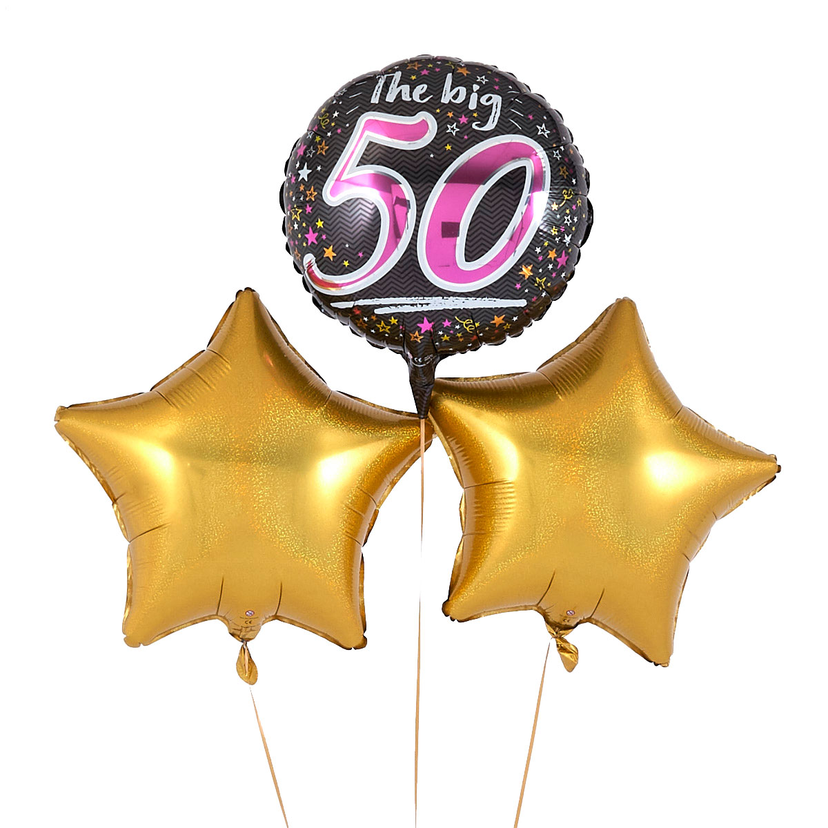 The Big 50' Black, Pink & Gold Balloon Bouquet - DELIVERED INFLATED!