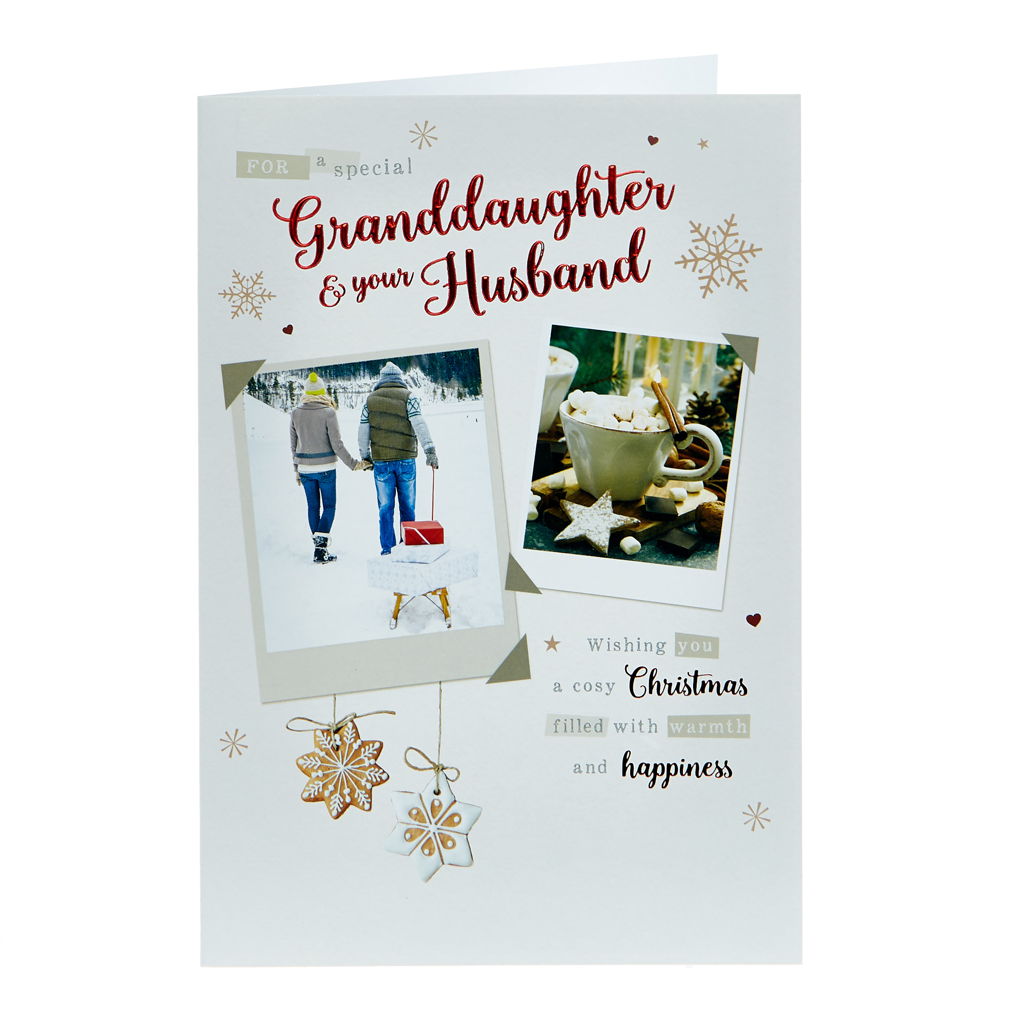 Christmas Card - Special Granddaughter And Husband, Snowy Sleigh