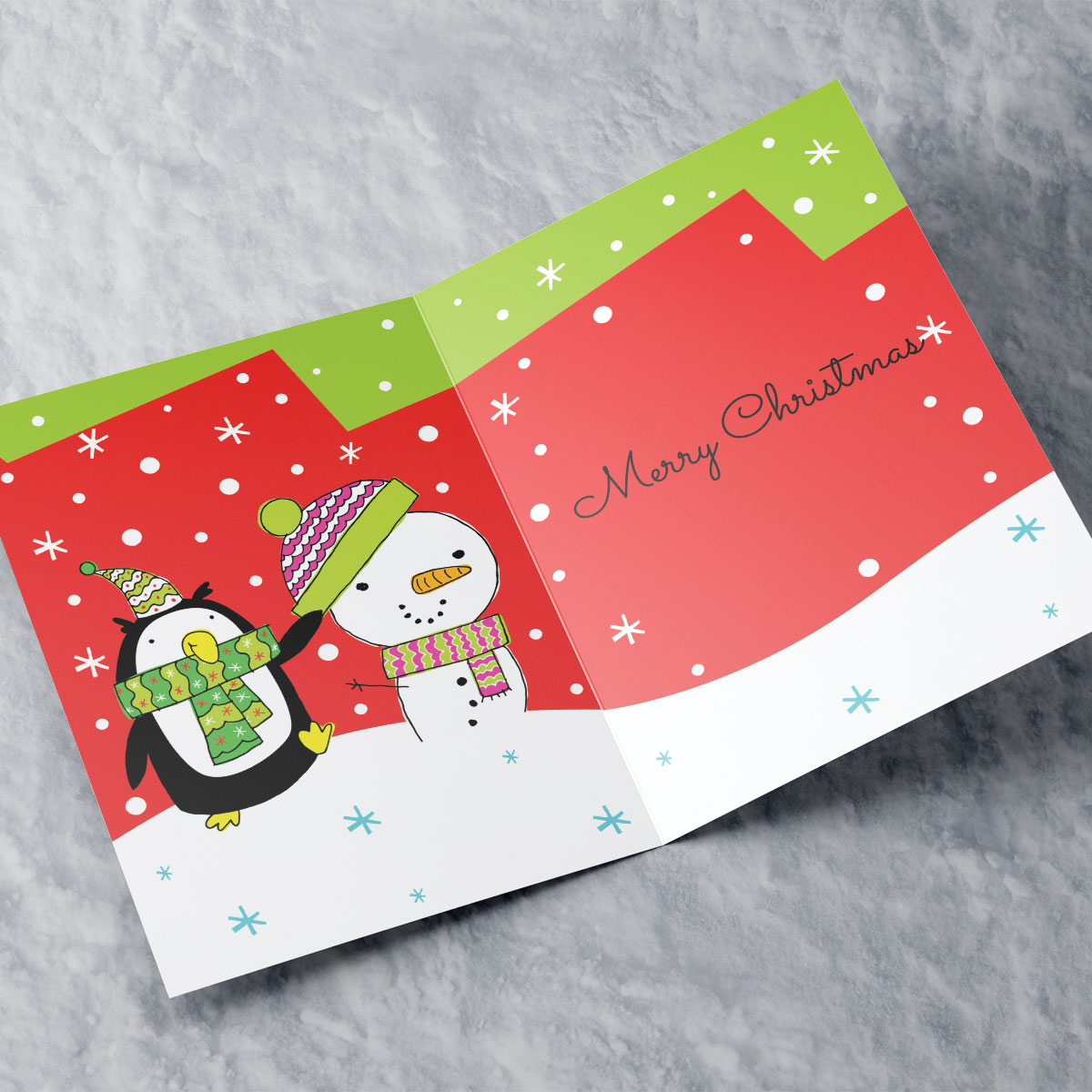 Personalised Christmas Card - Penguin & Snowman