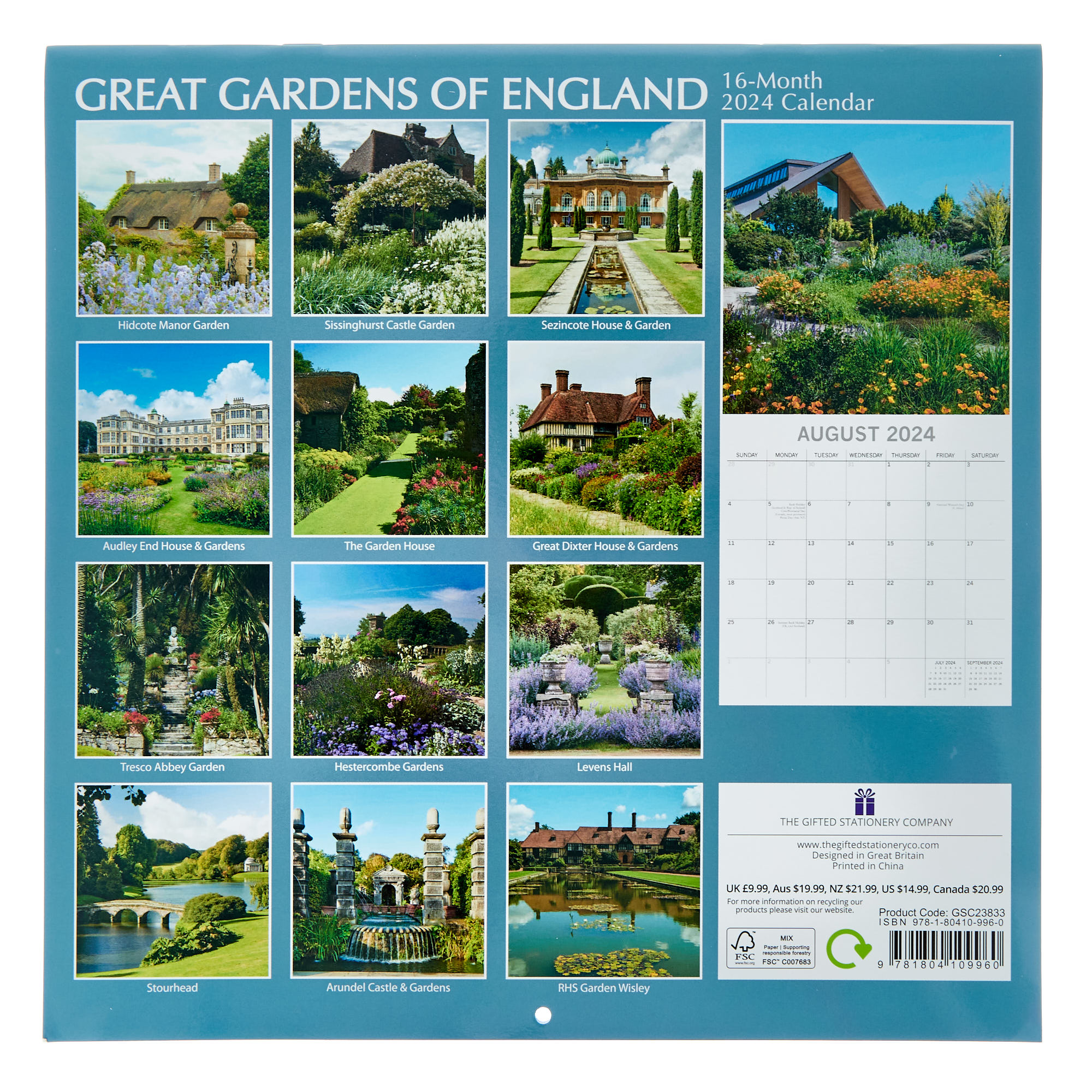 Great Gardens of England 16-Month 2024 Calendar