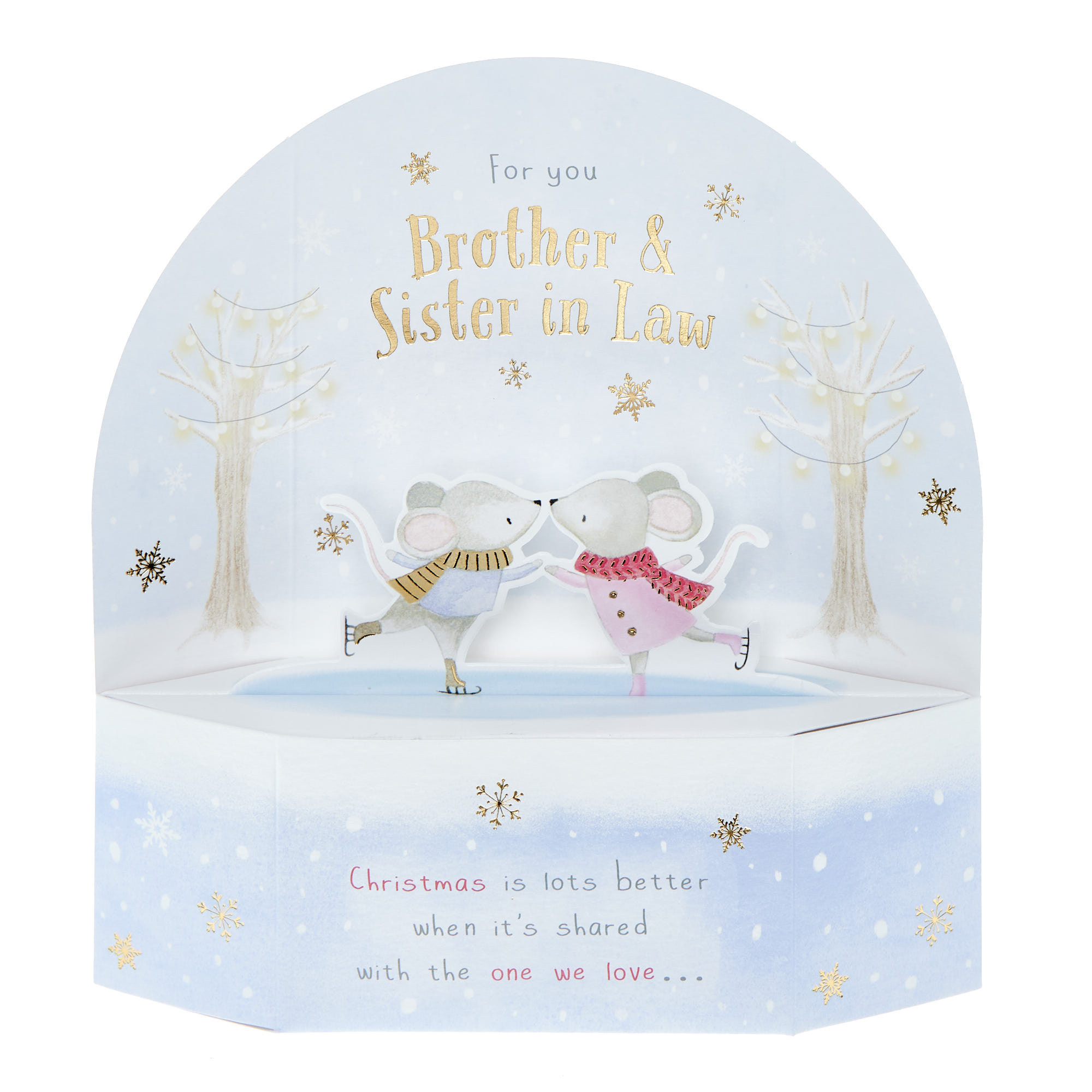 Brother & Sister In Law Skating Mice 3D Christmas Card