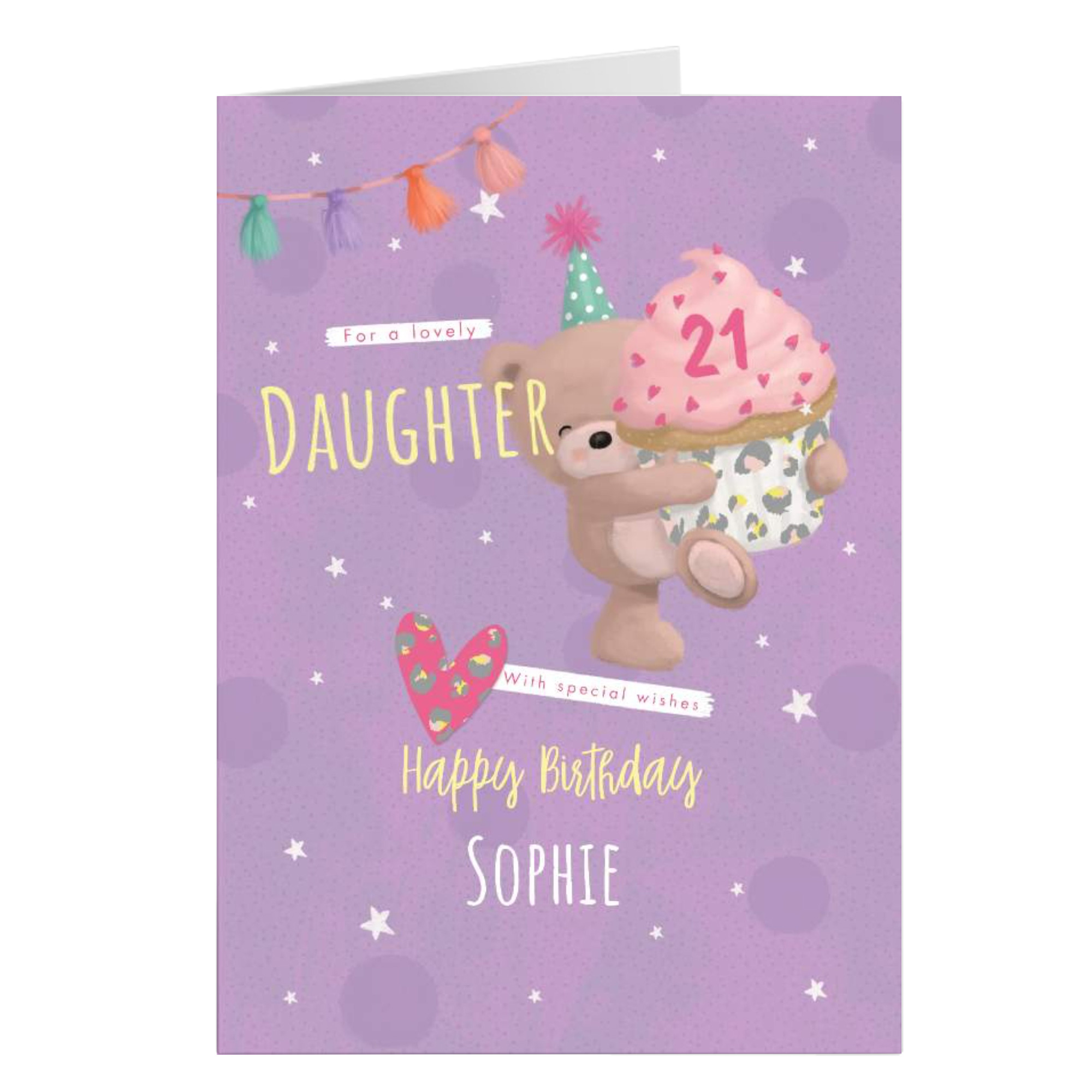 Hugs Bear Personalised Birthday Card - Daughter Cupcake, Editable Age
