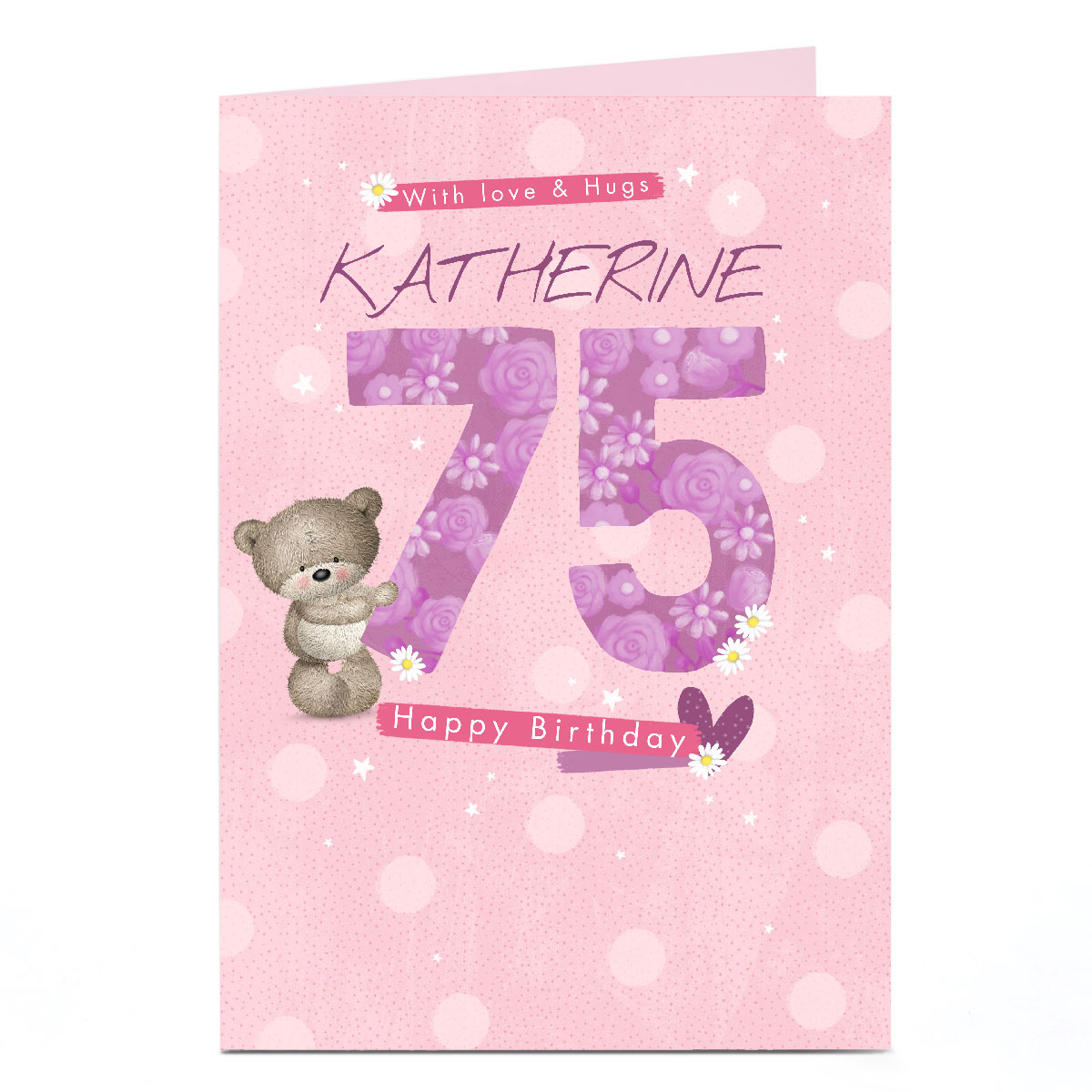 Personalised Hugs Birthday Card - 75th Birthday With Love and Hugs
