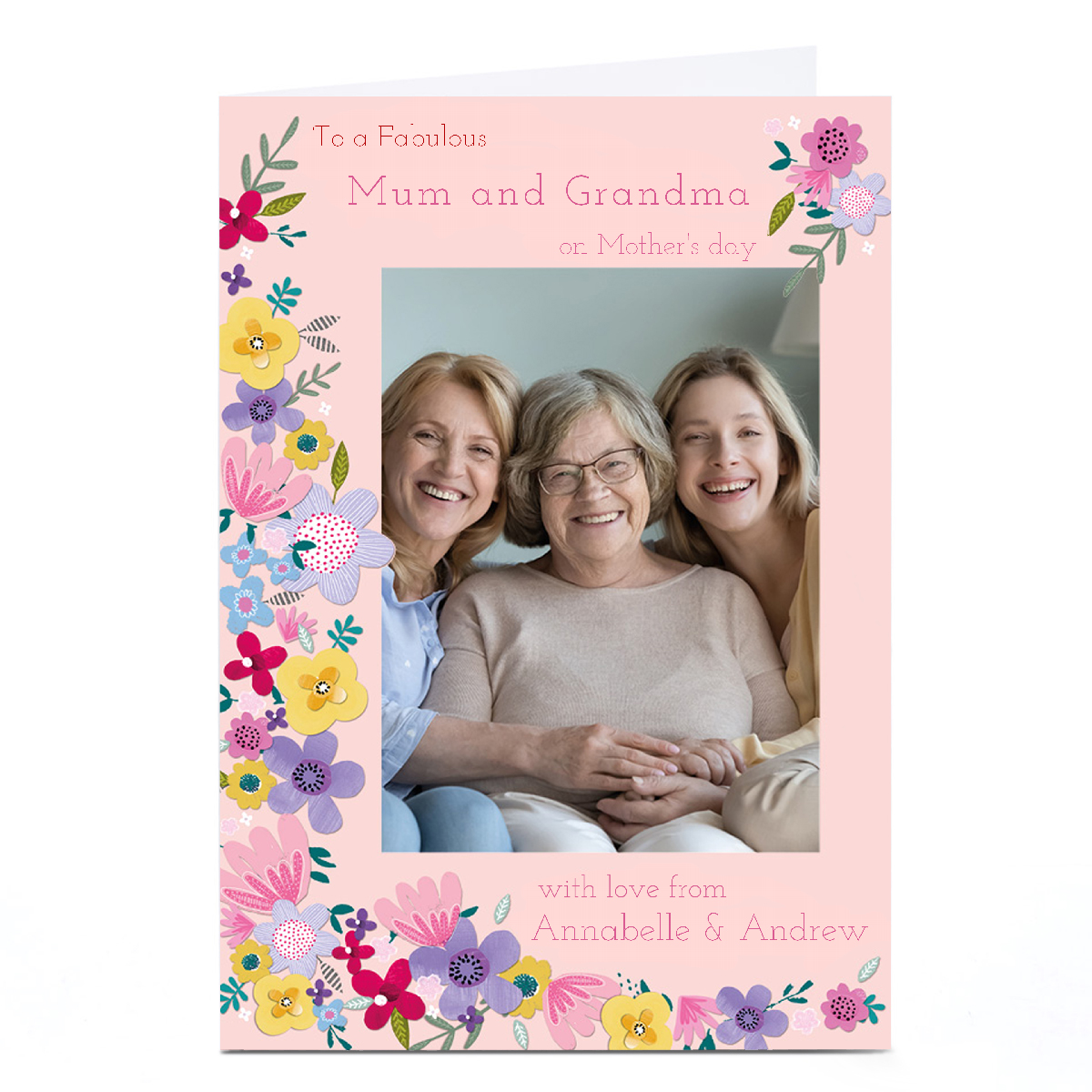 Personalised Kerry Spurling Mother's Day Photo Card - Floral Border