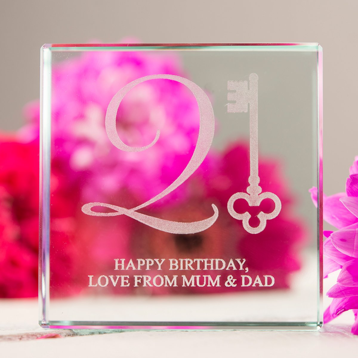 Personalised Engraved Glass Token - 21st Birthday Key