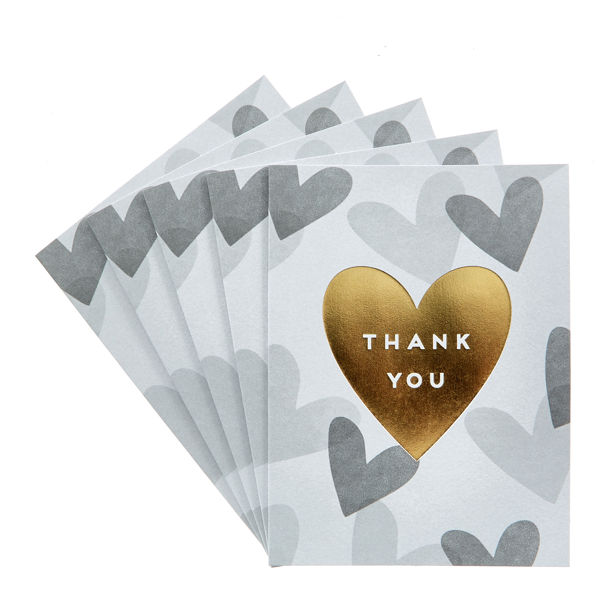 Gold Heart Thank You Cards - Pack Of 12