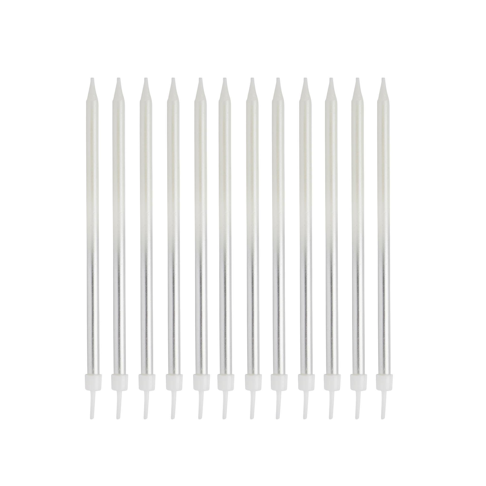 Silver Tall Ombre Skinny Cake Candles - Pack of 12