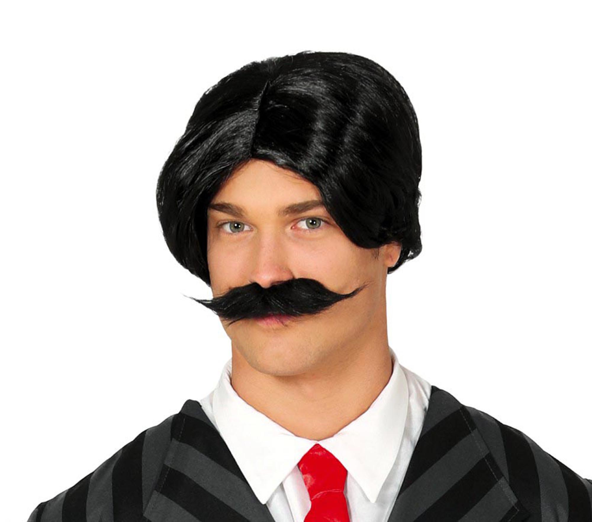 Fancy Dress Black Wig & Mustache