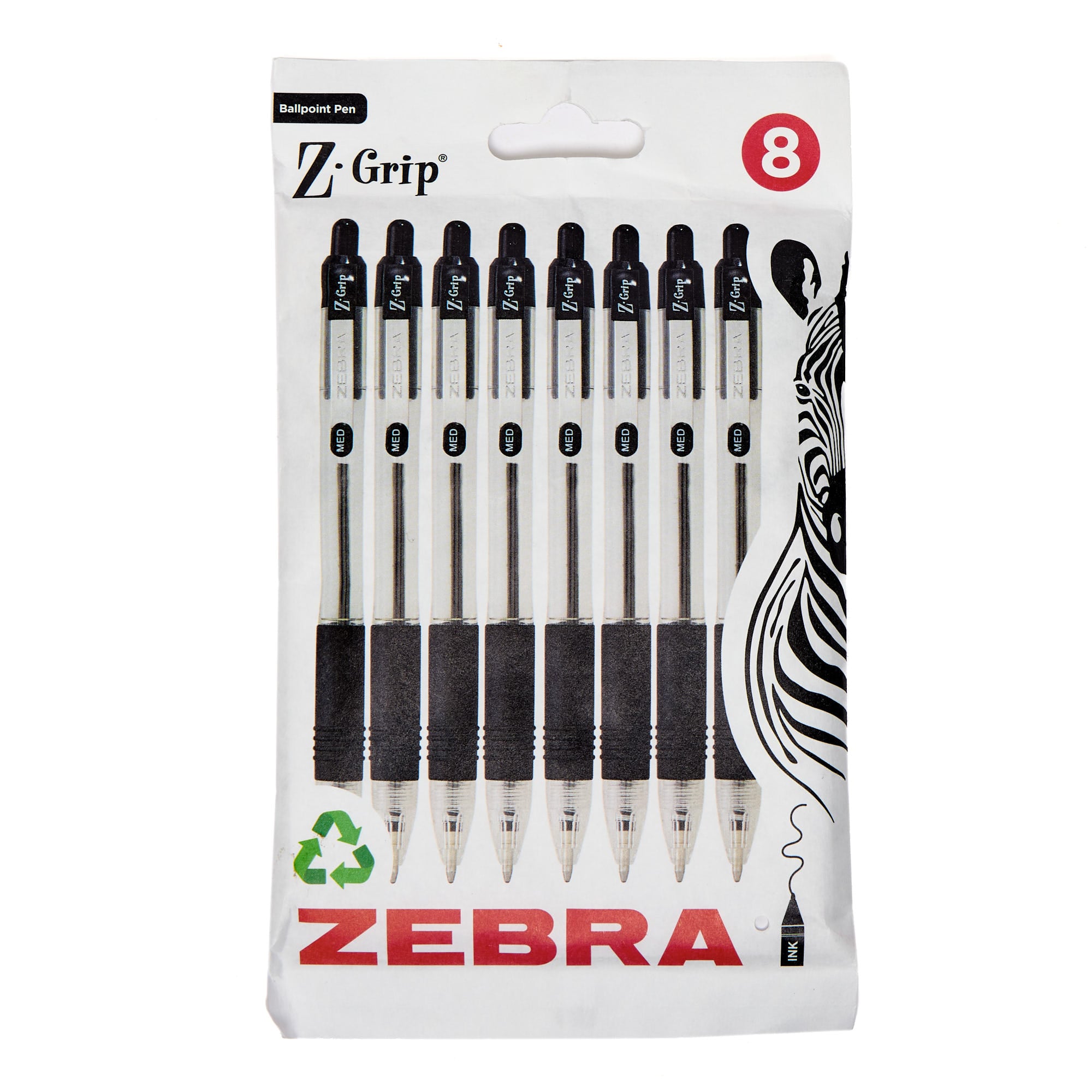 Zebra Z-Grip Black Ballpoint Pens - Pack of 8