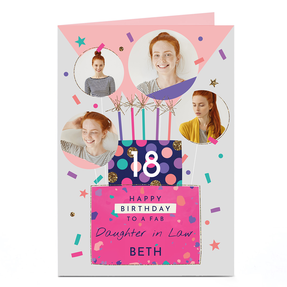 Photo Birthday Card - Cake & Sparkles, Editable Age & Recipient