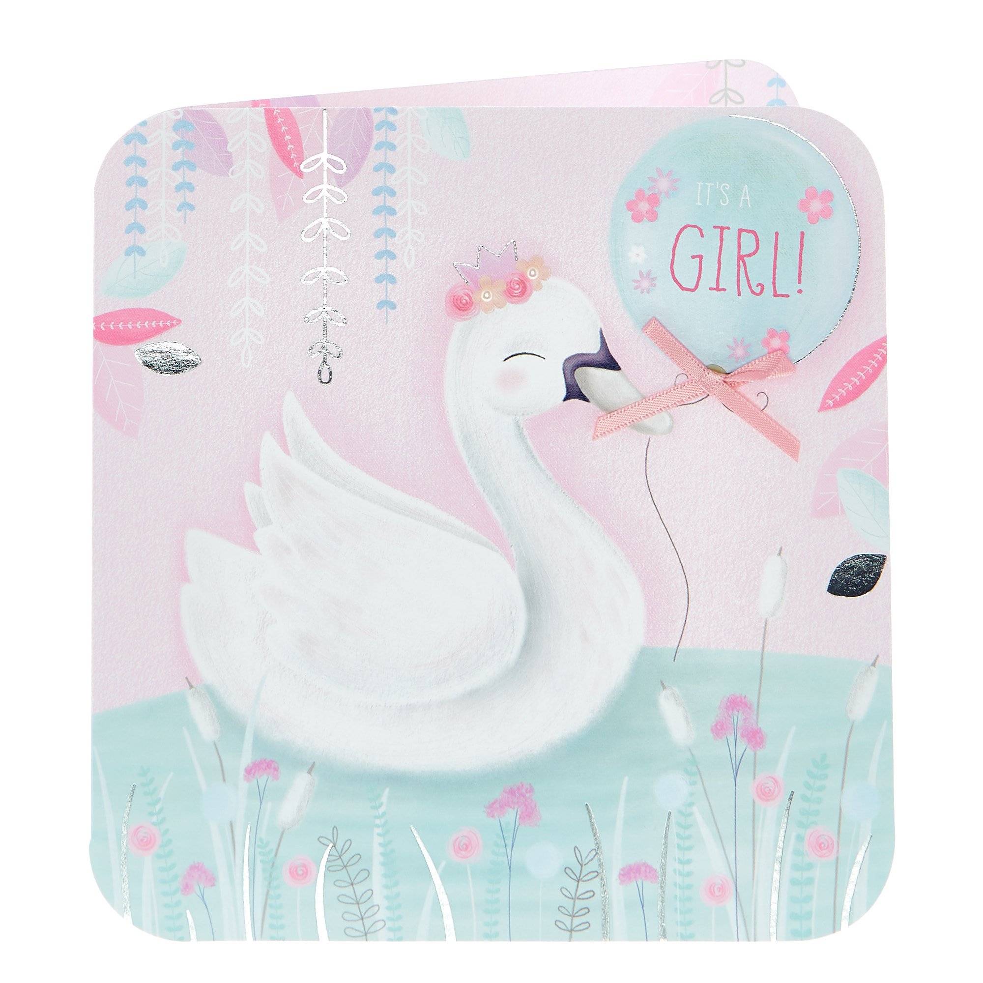 Boutique Collection New Baby Card - Swan, It's A Girl!