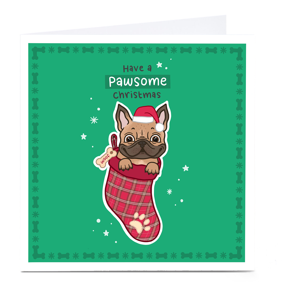 Personalised Blue Kiwi Chrismas Card - Frenchie Stocking